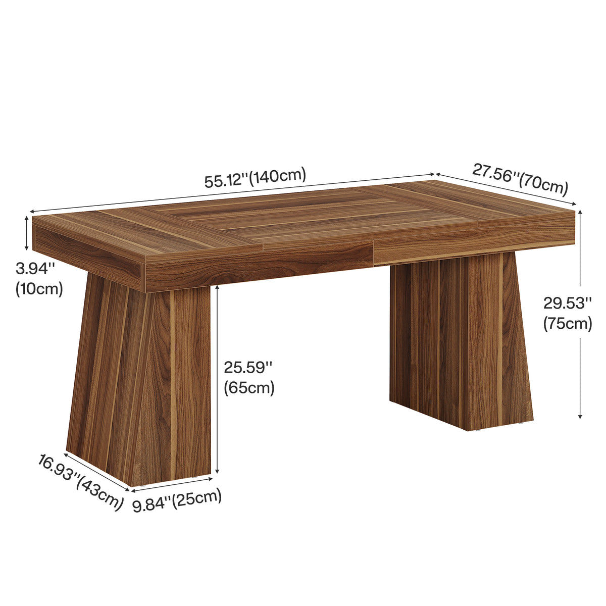 55" Executive Desk, Modern Computer Desk Workstation Desk with Double Trapezoidal Base