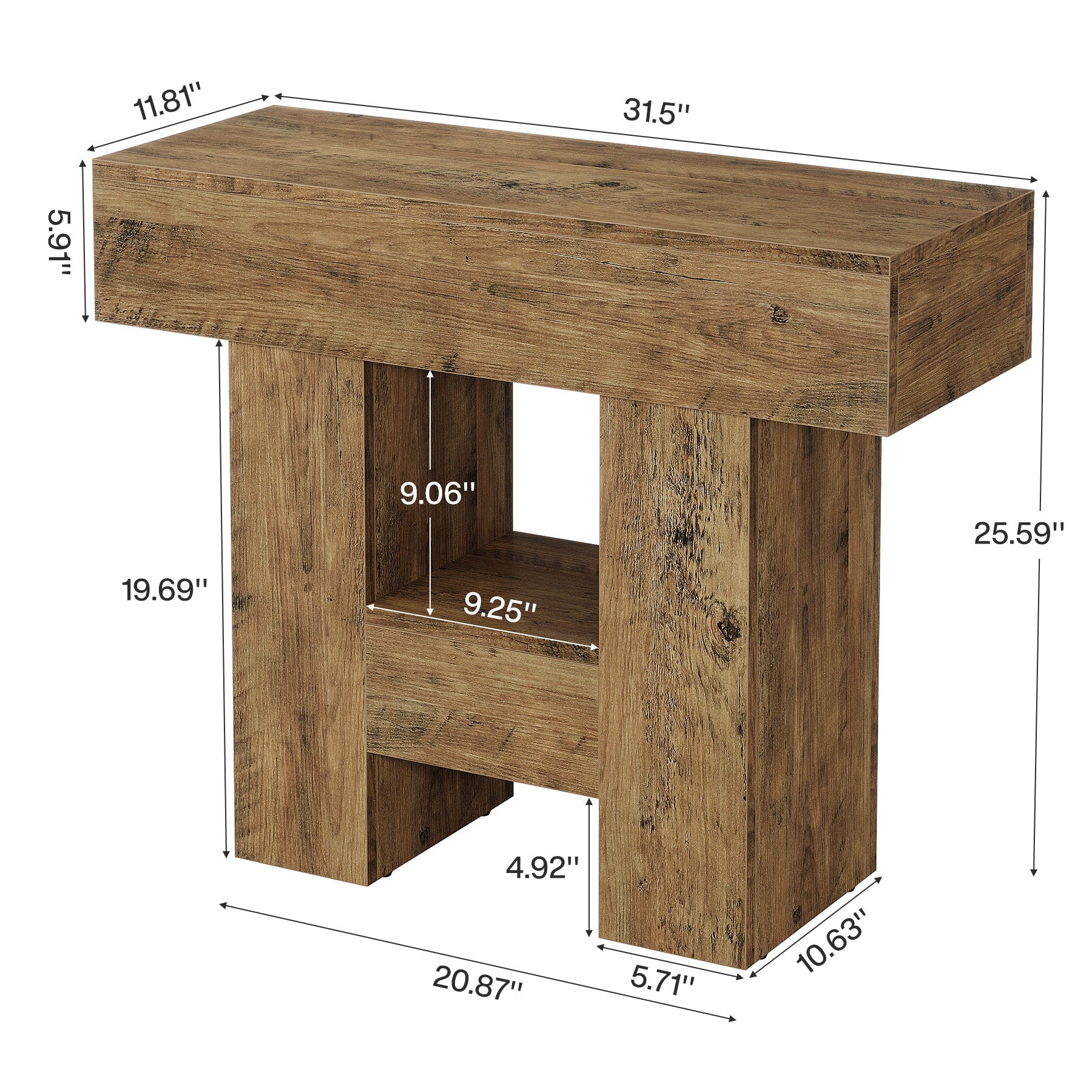 23.6" Farmhouse Narrow End Table with 2-Tier Storage Shelf, Sofa Side Table for Living Room