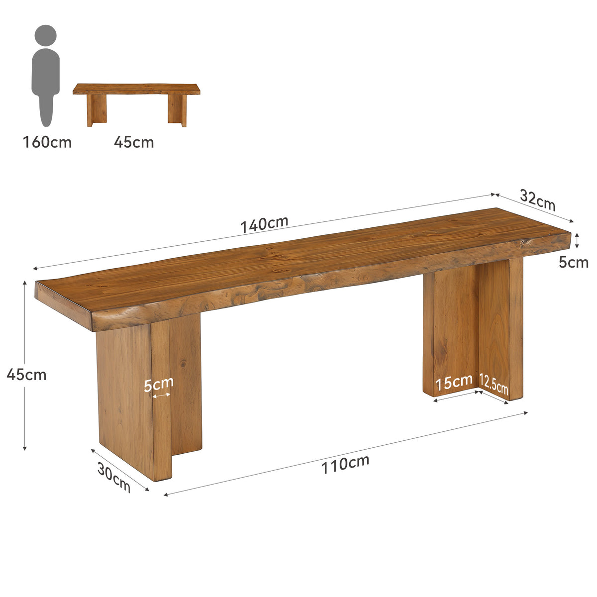 140cm Entryway Bench, Solid Wood Shoe Bench for Hallway & Living Room