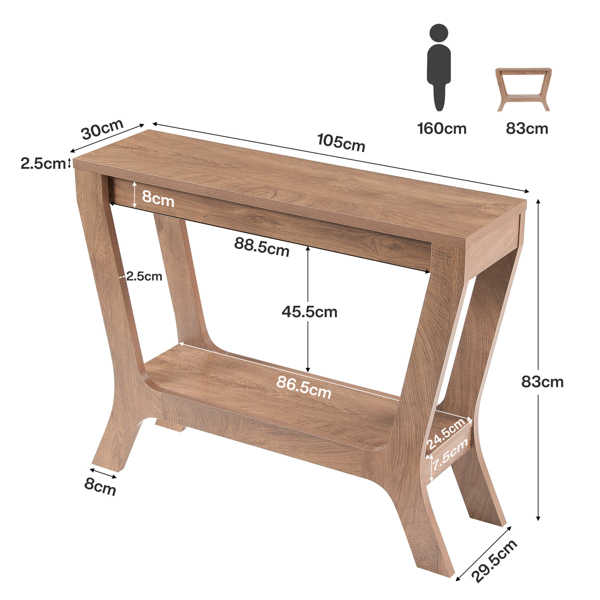 104cm Console Table, Farmhouse Rectangular Entryway Table with 2-Tier Storage