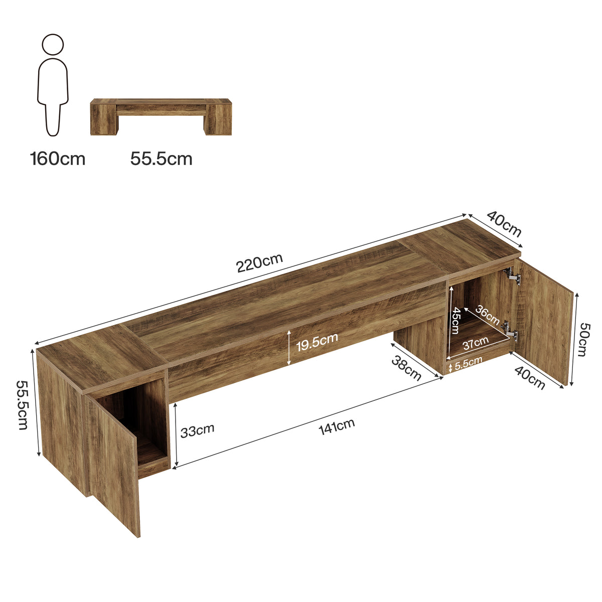 221cm TV Stand, Extra Long Entertainment Centre with 2 Storage Cabinets for up to 95" TVs