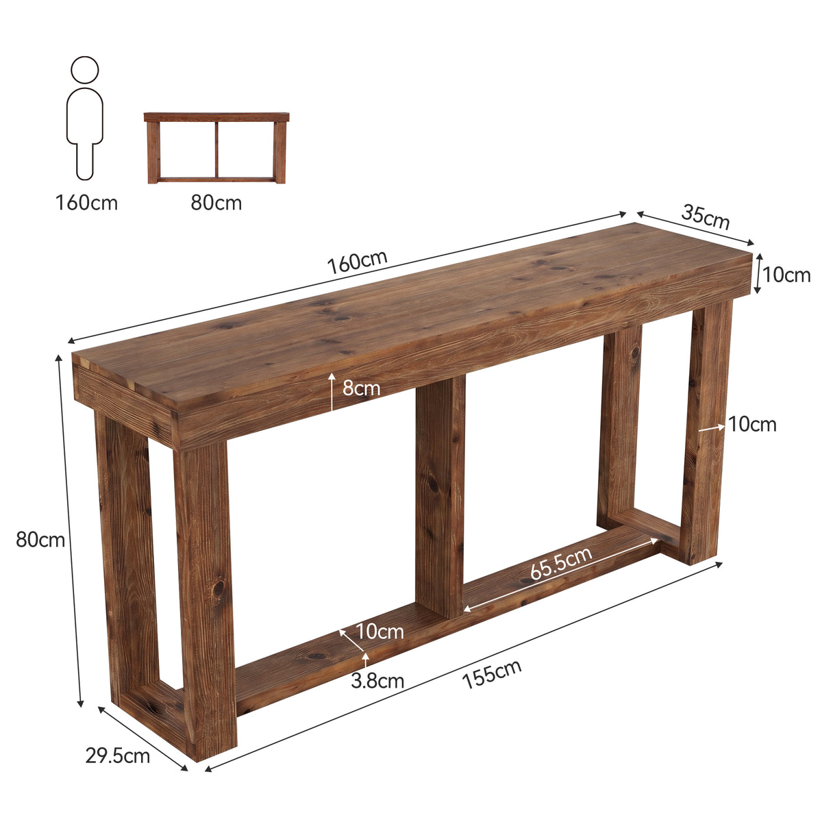 160cm Console Table, Narrow Rustic Entryway Table for Hallway Living Room