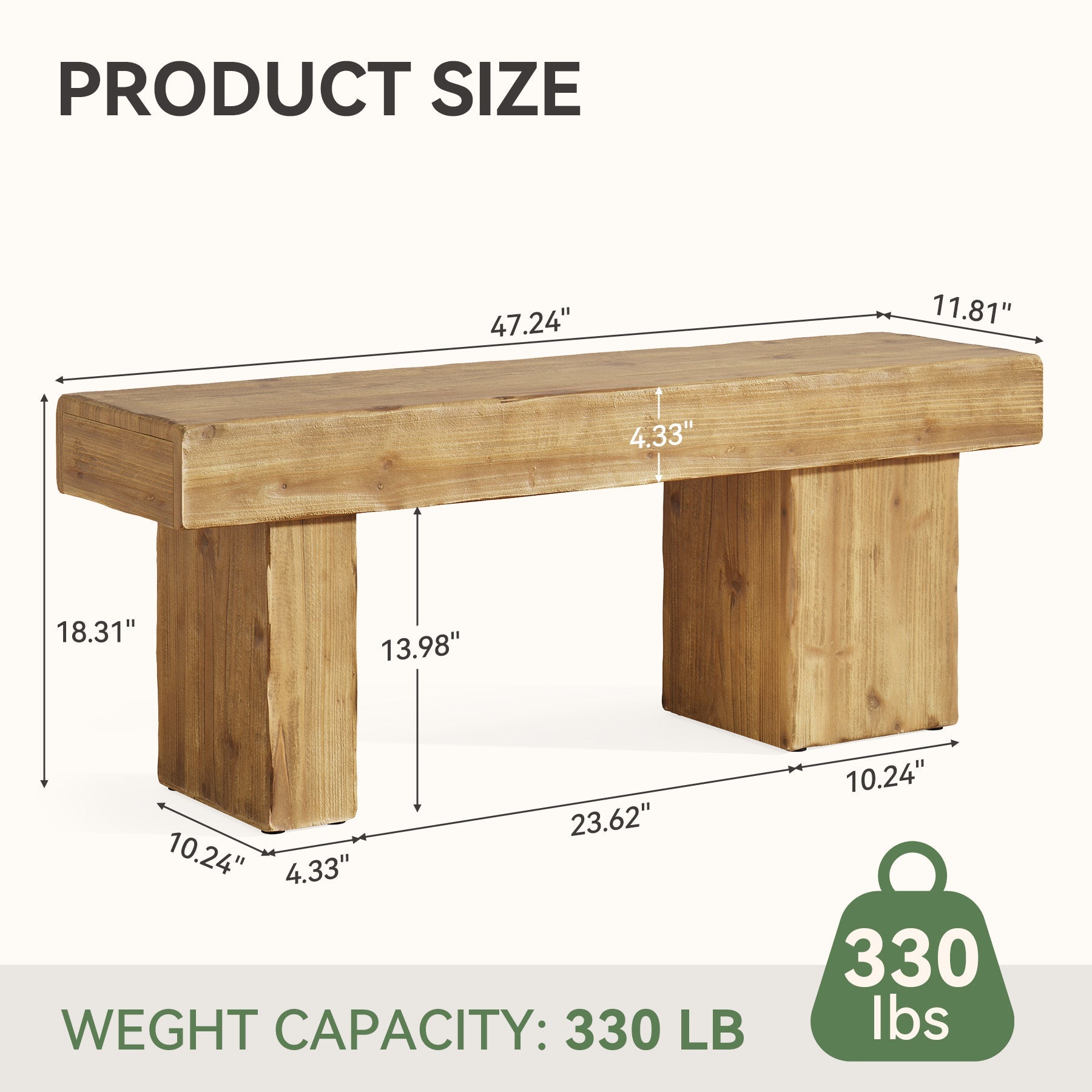 47” Solid Wood Entryway Bench, Thick Seat Bench for Hallway