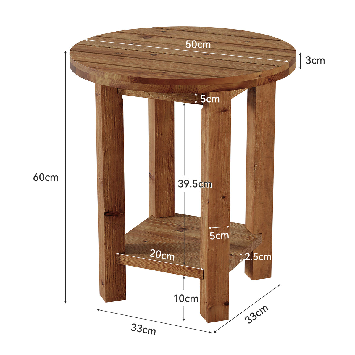 50cm Round Bedside Table, 2-Tier Wooden Nightstand for Bedroom