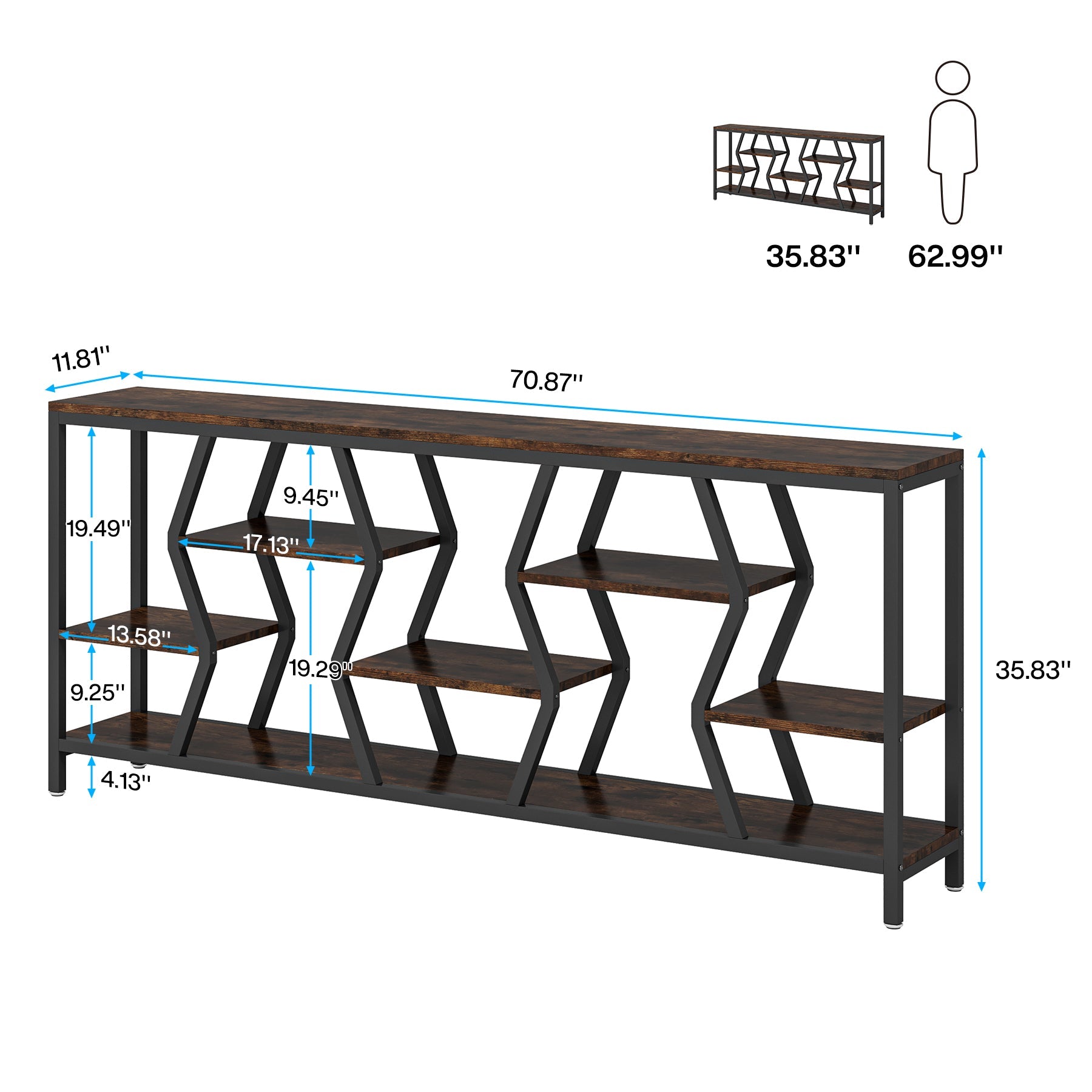 70.9" Console Table Industrial Sofa Table with Storage Shelves