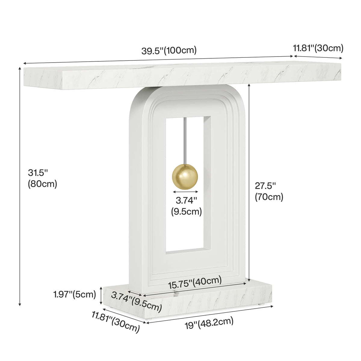 100cm Console Table, Modern Sofa Entryway Table with Gold Decor