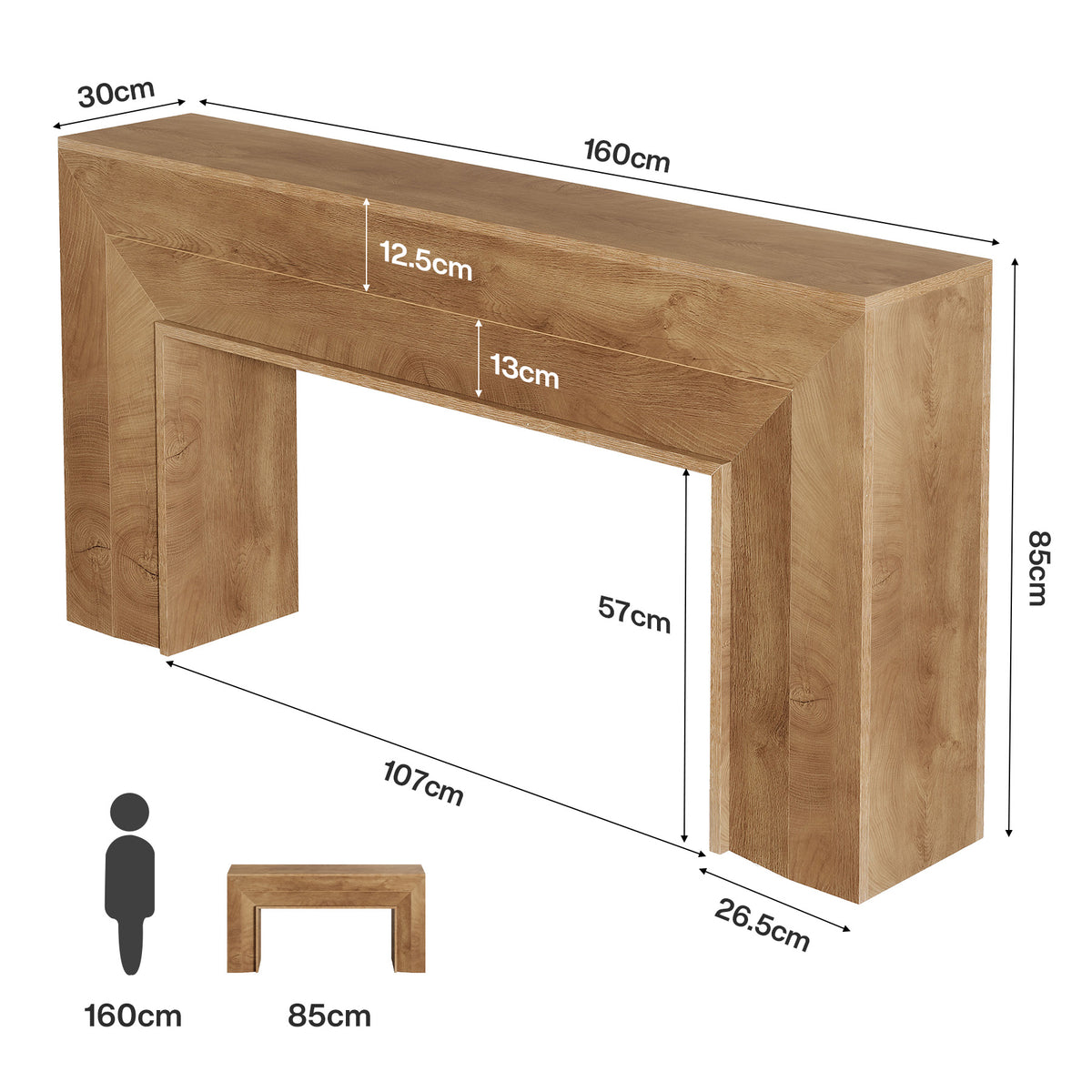 160cm Console Table, Narrow Rustic Entryway Hallway Table