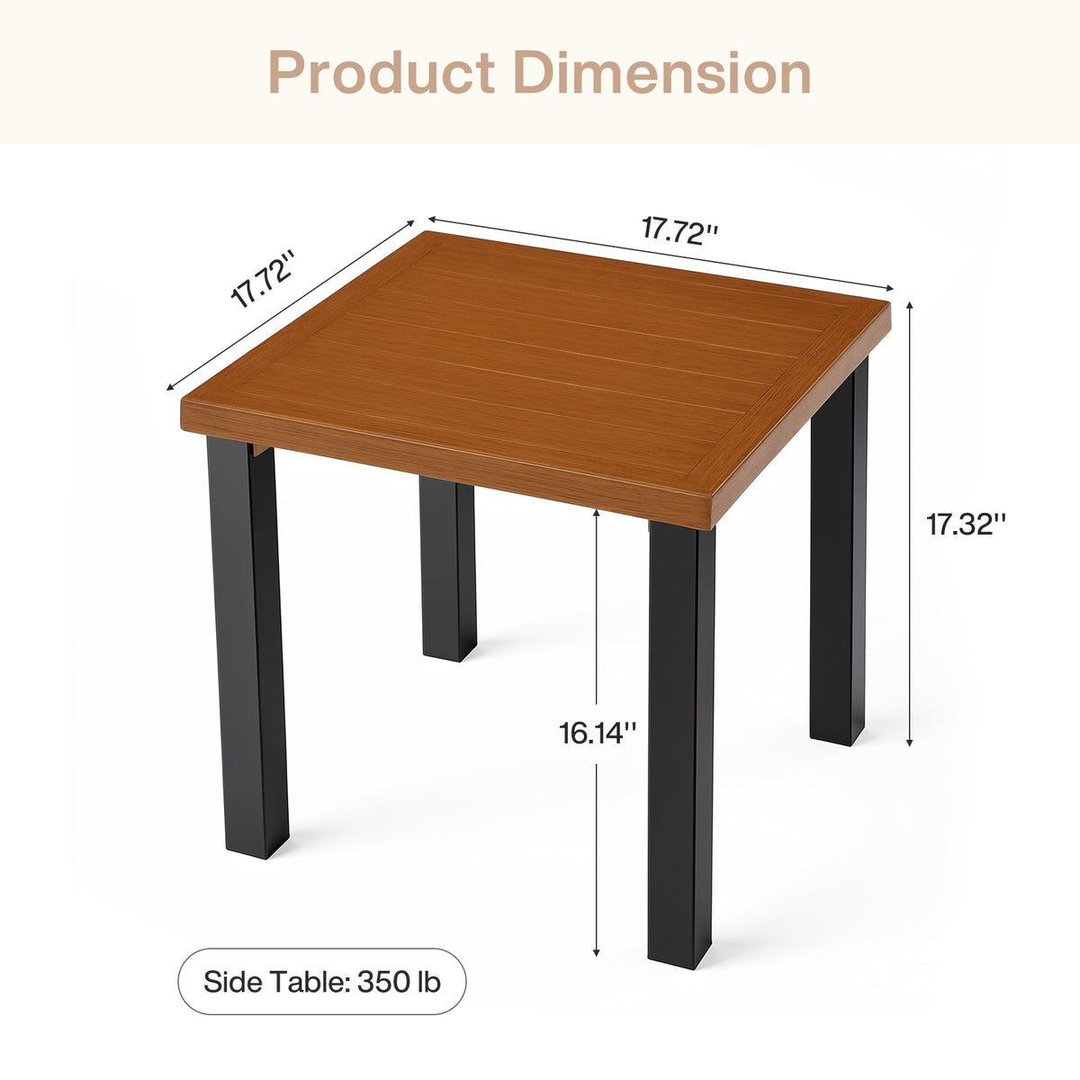45cm Square Outdoor Side Table, Weather Resistant Patio End Table with Metal Legs