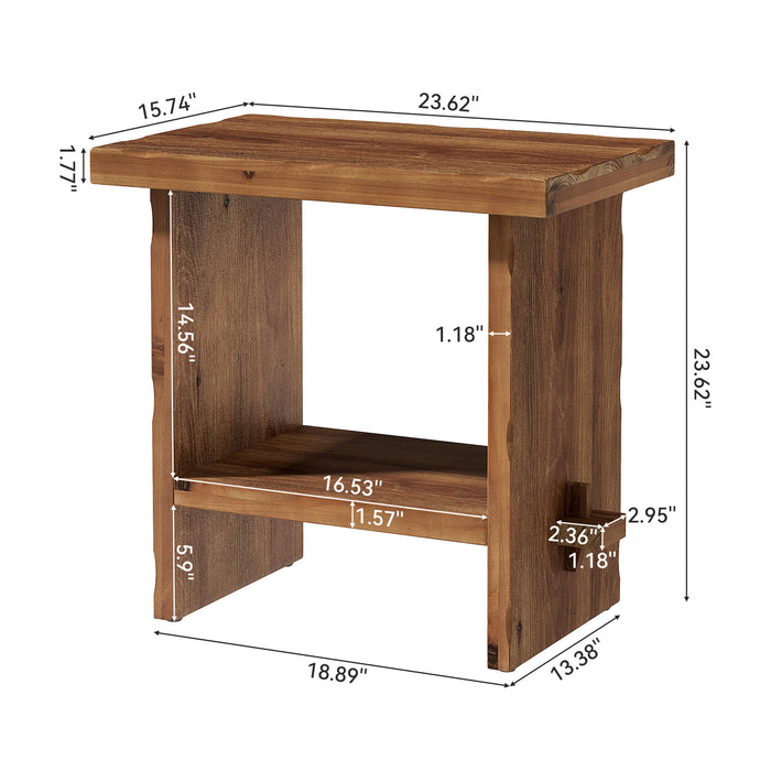 60cm Side Table, 2-Tier Solid Wood Compact Nightstand for Living Room