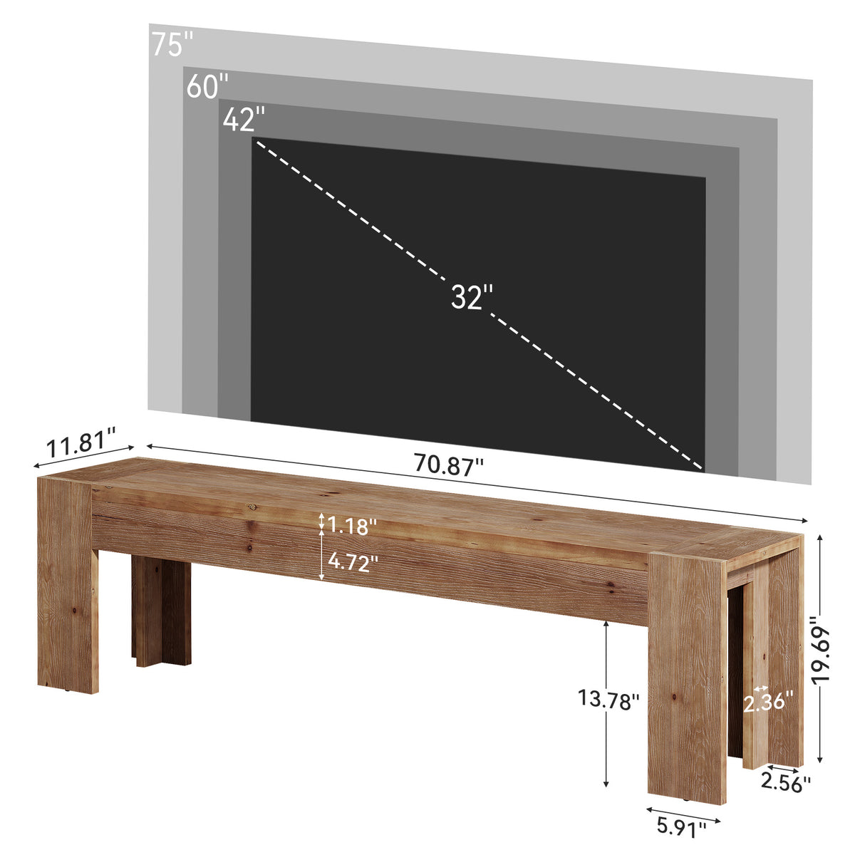 180cm TV Stand, Extra Long Solid Wood Farmhouse Entertainment Centre for Living Room