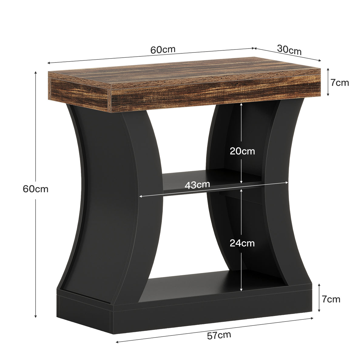 60cm Narrow Side Table, 3-Tier Modern End Table with Storage for Living Room Bedroom