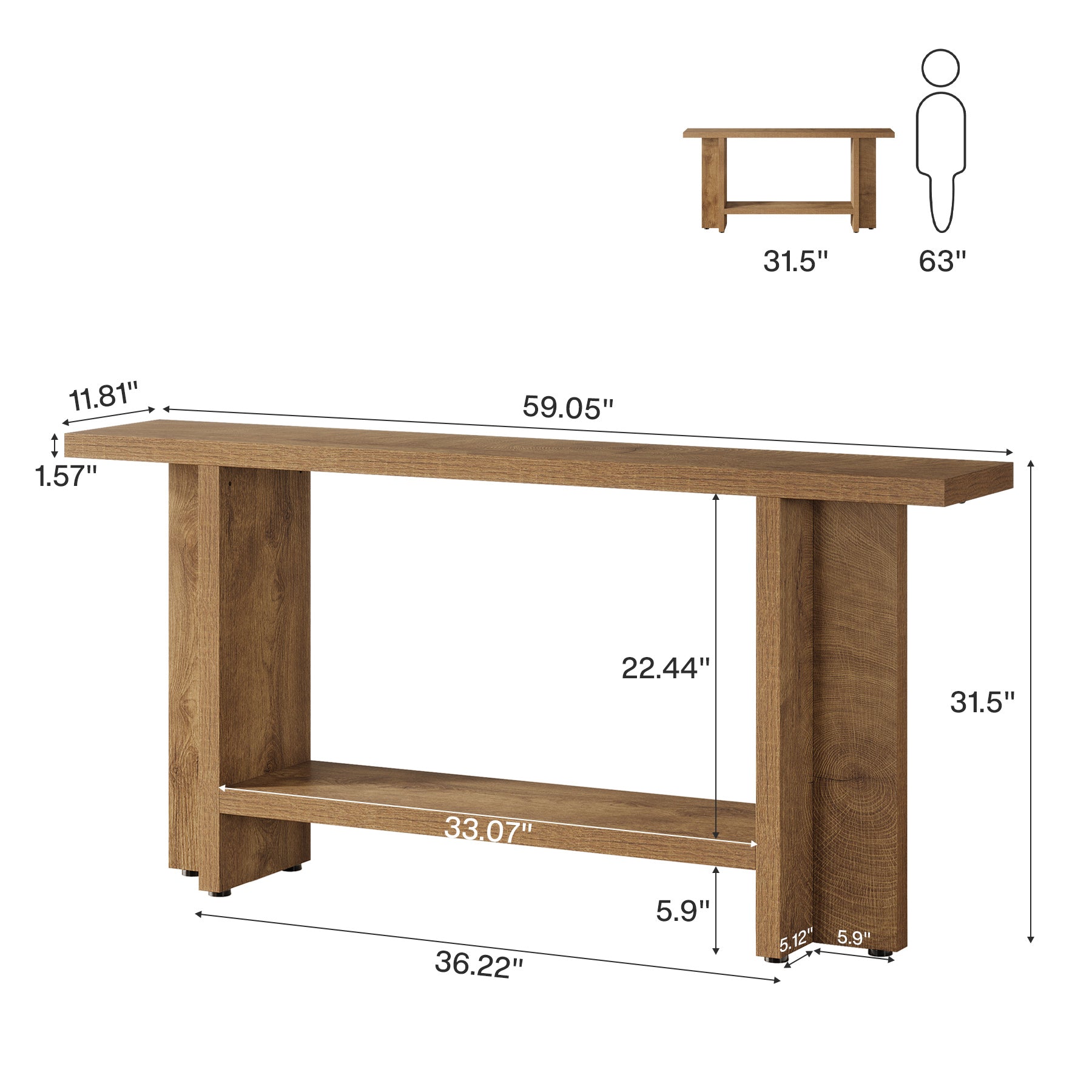 59" Console Table, Farmhouse Sofa & Hallway Table with Double Storage