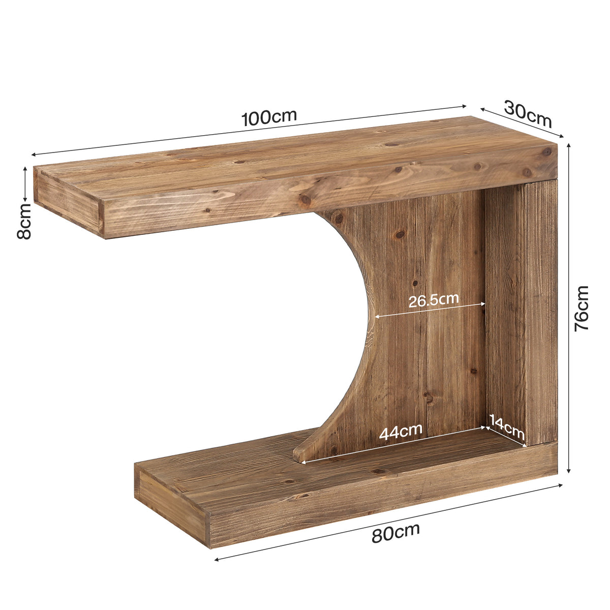 100cm Console Table, Solid Wood Modern C-Shaped Hallway Table