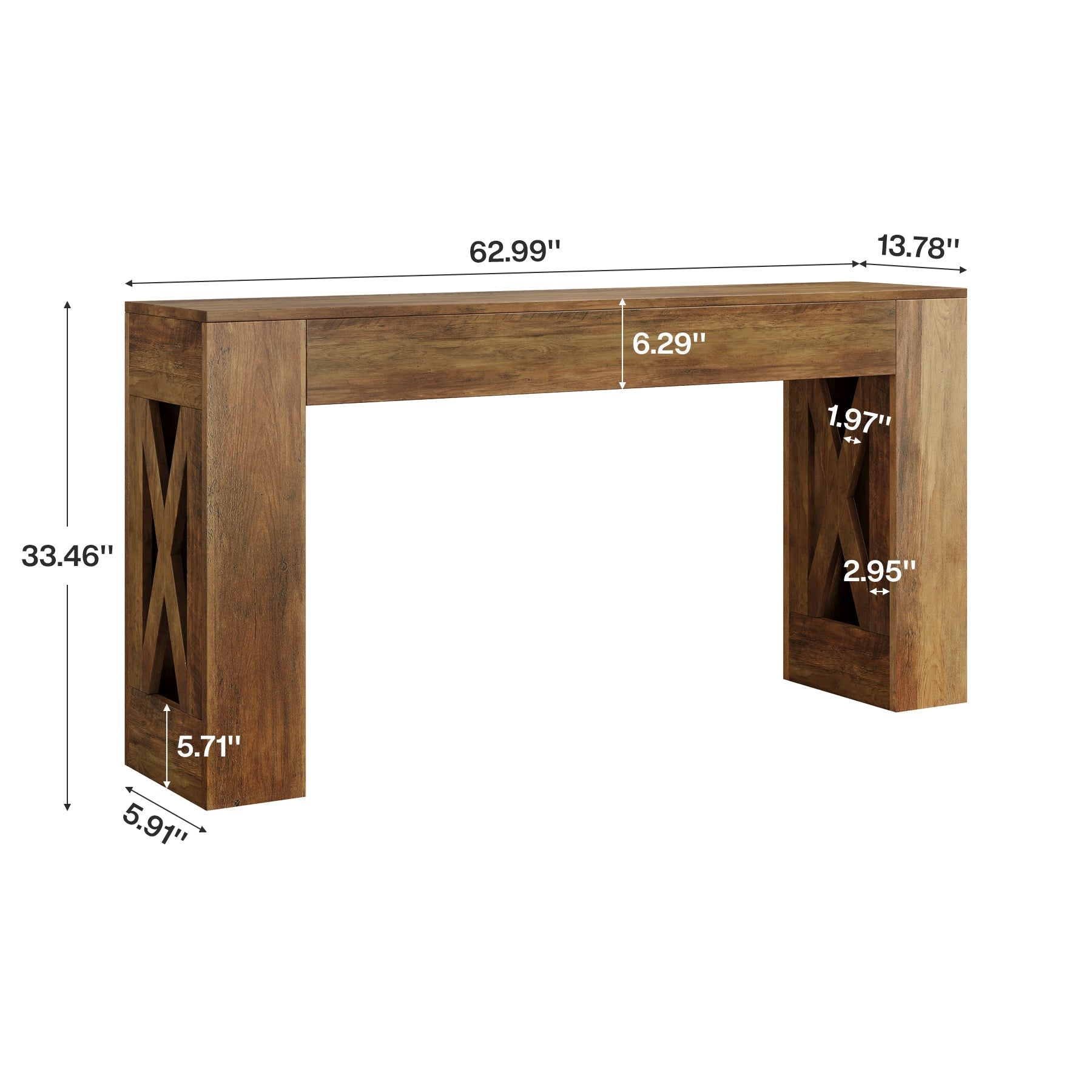 63" Farmhouse Console Table, X-Leg Sofa Table with 2 Drawers