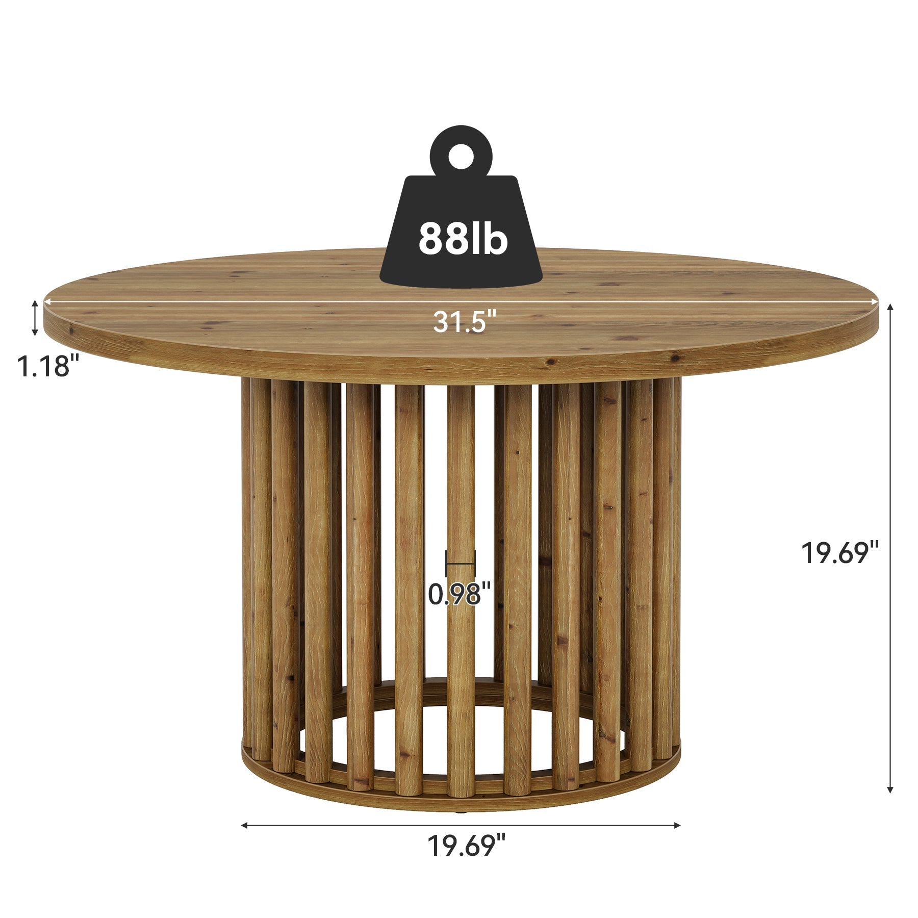 31.5" Solid Wood Round Coffee Table, Center Tea Table with Cylindrical Hollow Base