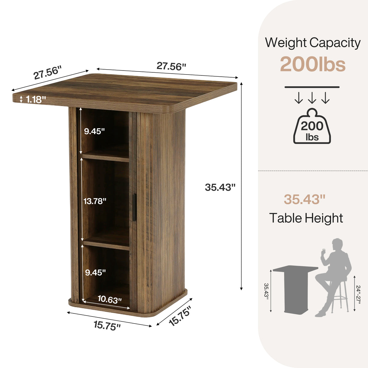 Tribesigns Bar Table with 3-Shelf Storage Unit, Height 90 cm, for Small Kitchens