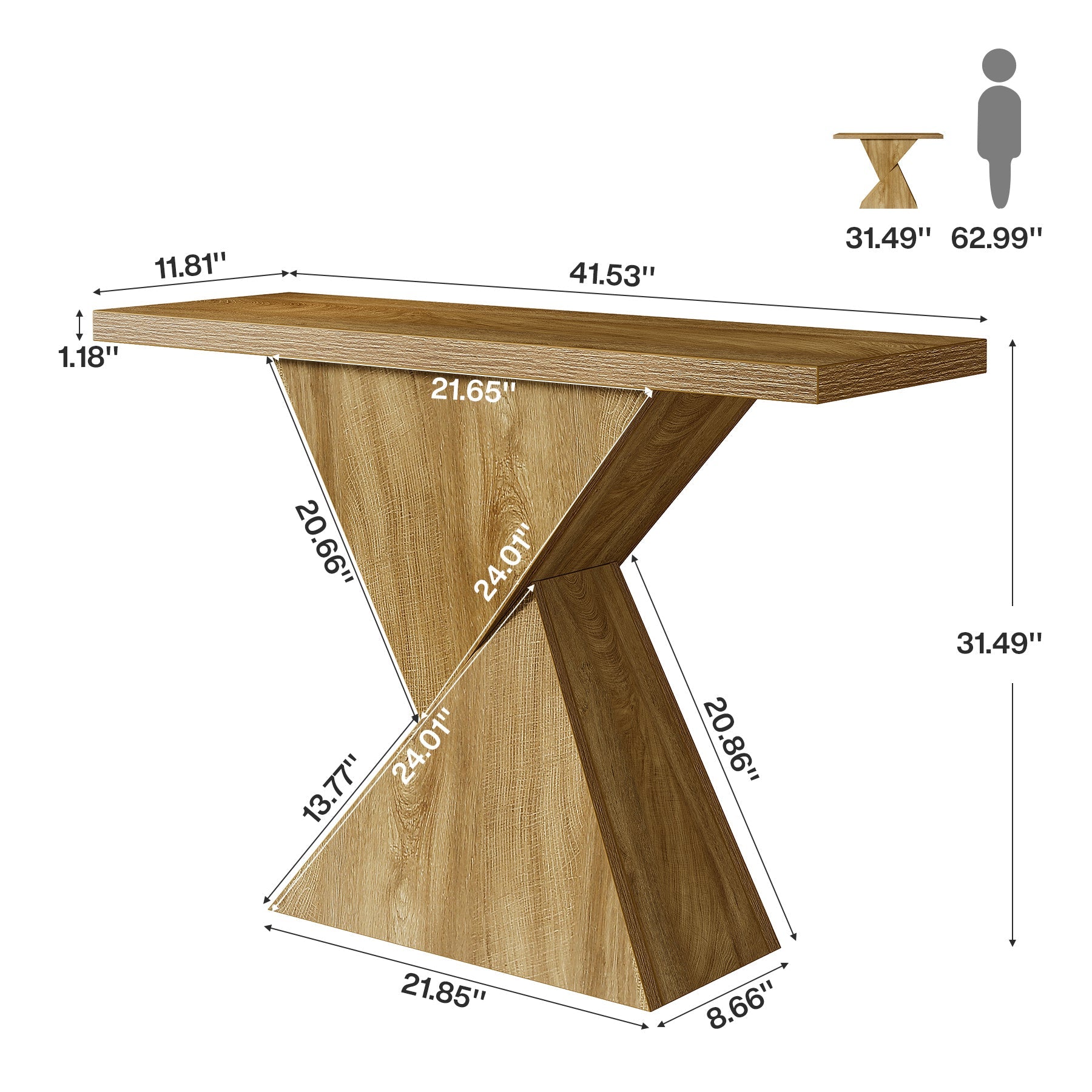 41.5" Narrow Farmhouse Console Table with Geometric Base, Entryway Sofa Table for Hallway, Foyer, or Behind Couch