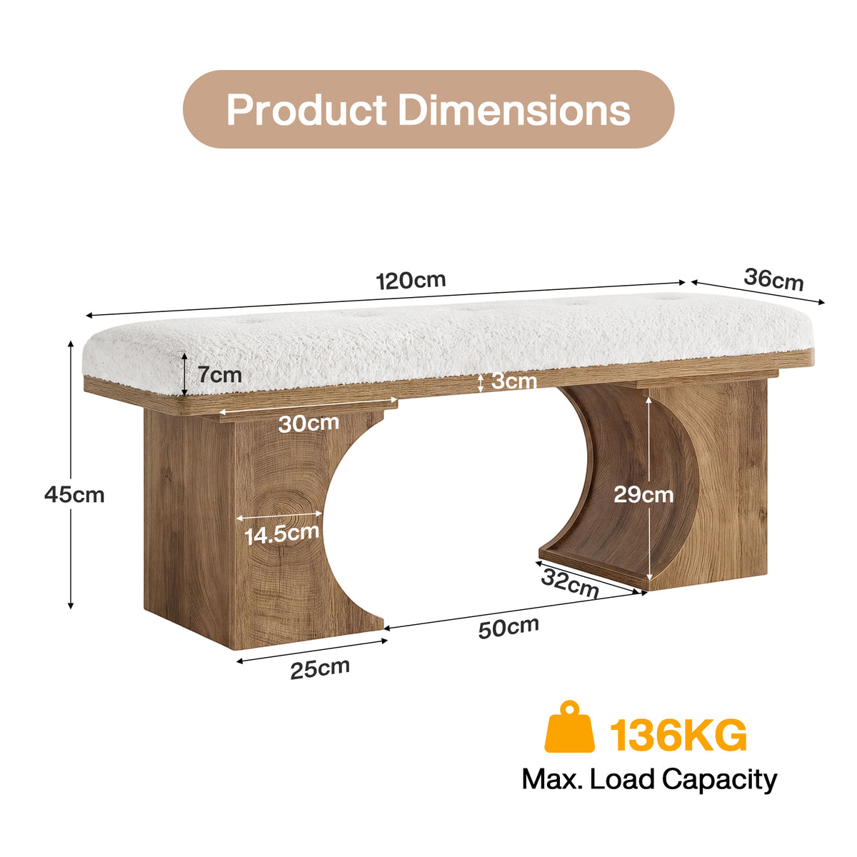 120cm Entryway Bench, Upholstered Shoe Bench with Cushion & Curved Wooden Legs for Hallway Living Room