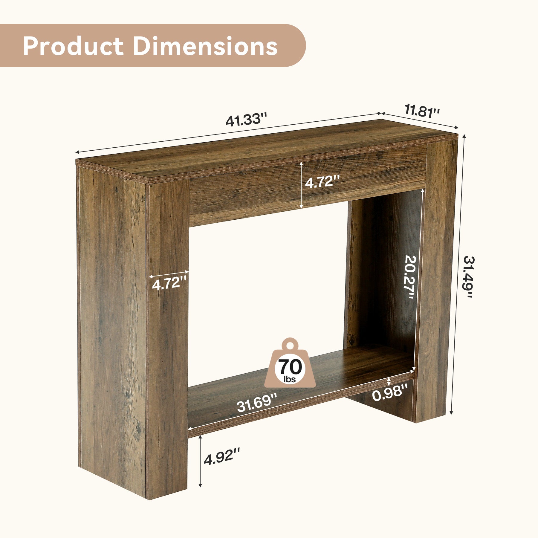 105cm Farmhouse Console Table with 2-Tier Shelf, Narrow Entryway Sofa Table with Storage