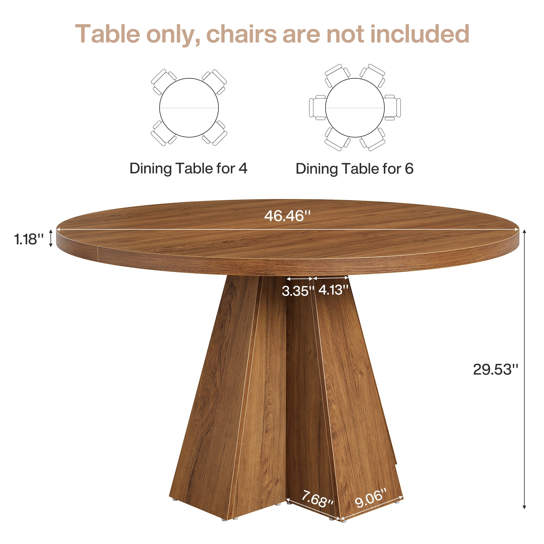 46.5" Round Dining Table for 4, Circle Kitchen Table with Pedestal Base