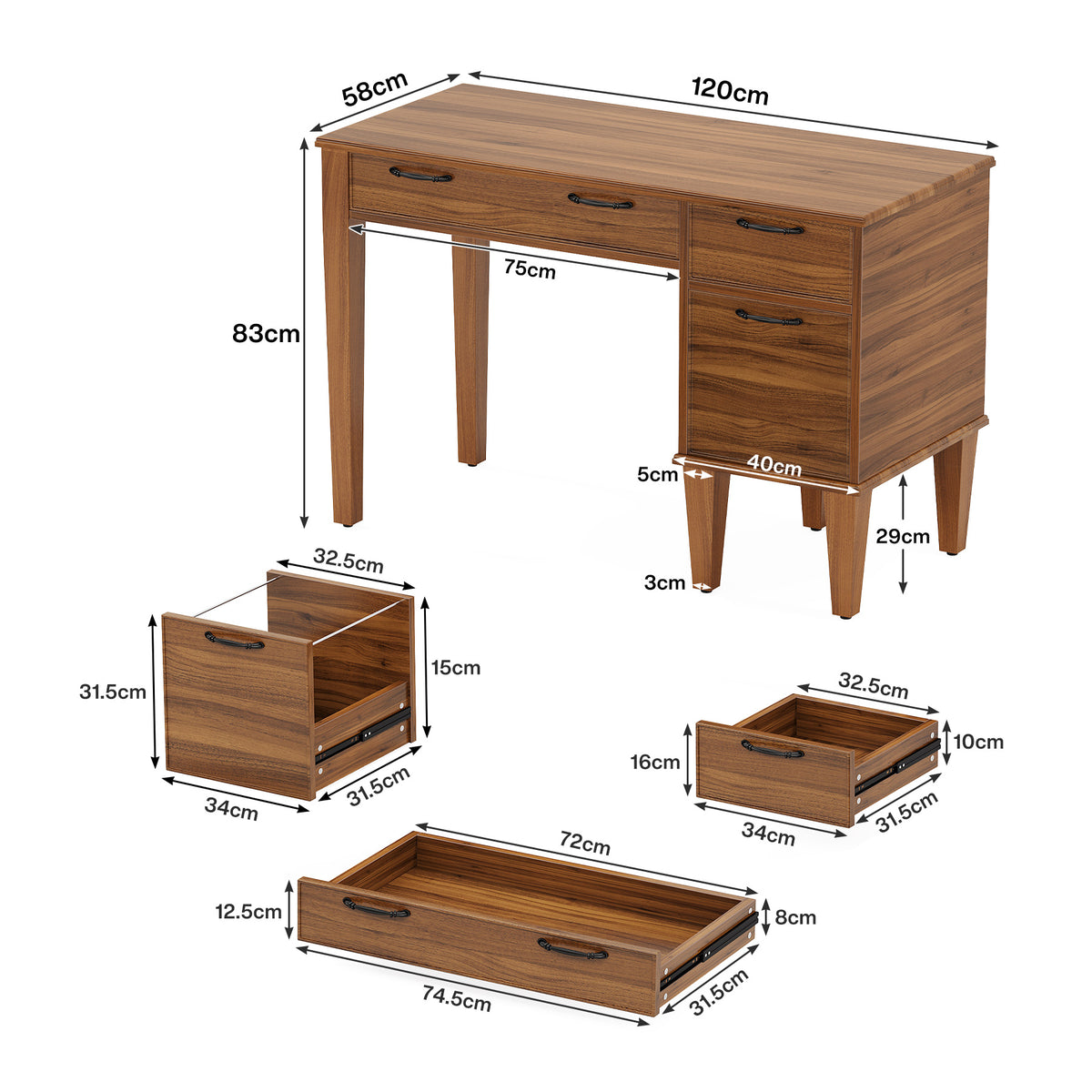 Tribesigns Computer Desk, Rustic Office Desk With File Cabinet