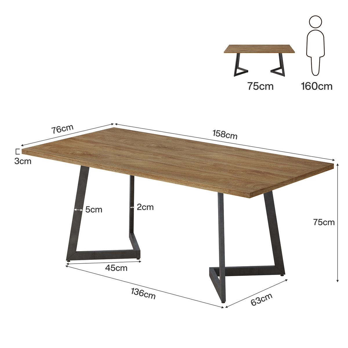 158cm Computer Desk, Industrial Office Desk with V-Shaped Metal Legs
