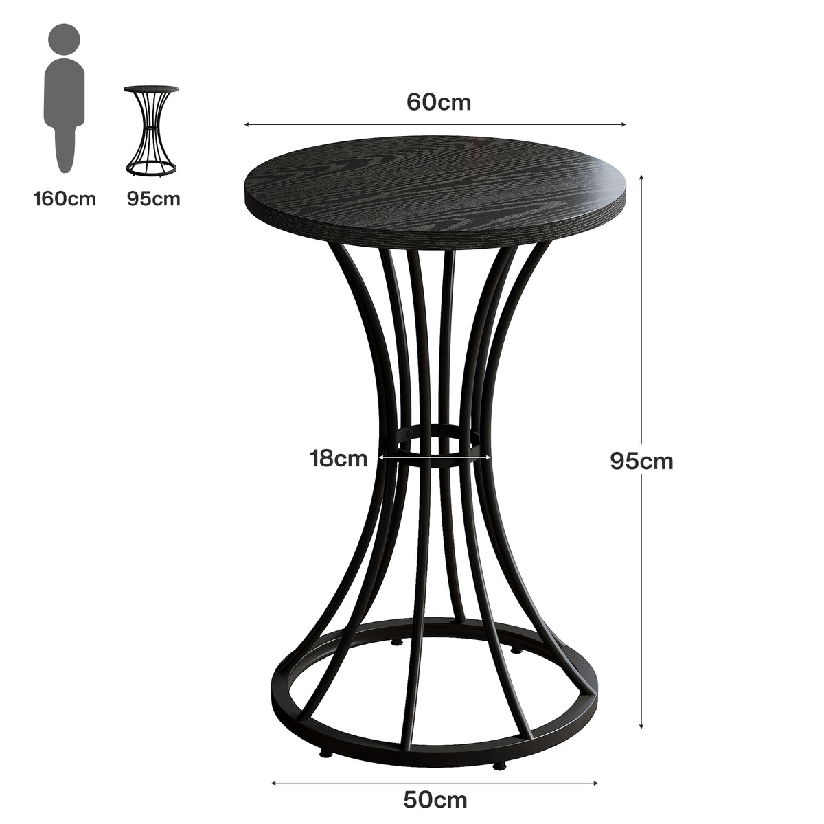 95cm Round Bar Table, Farmhouse Curved Metal Base for 2