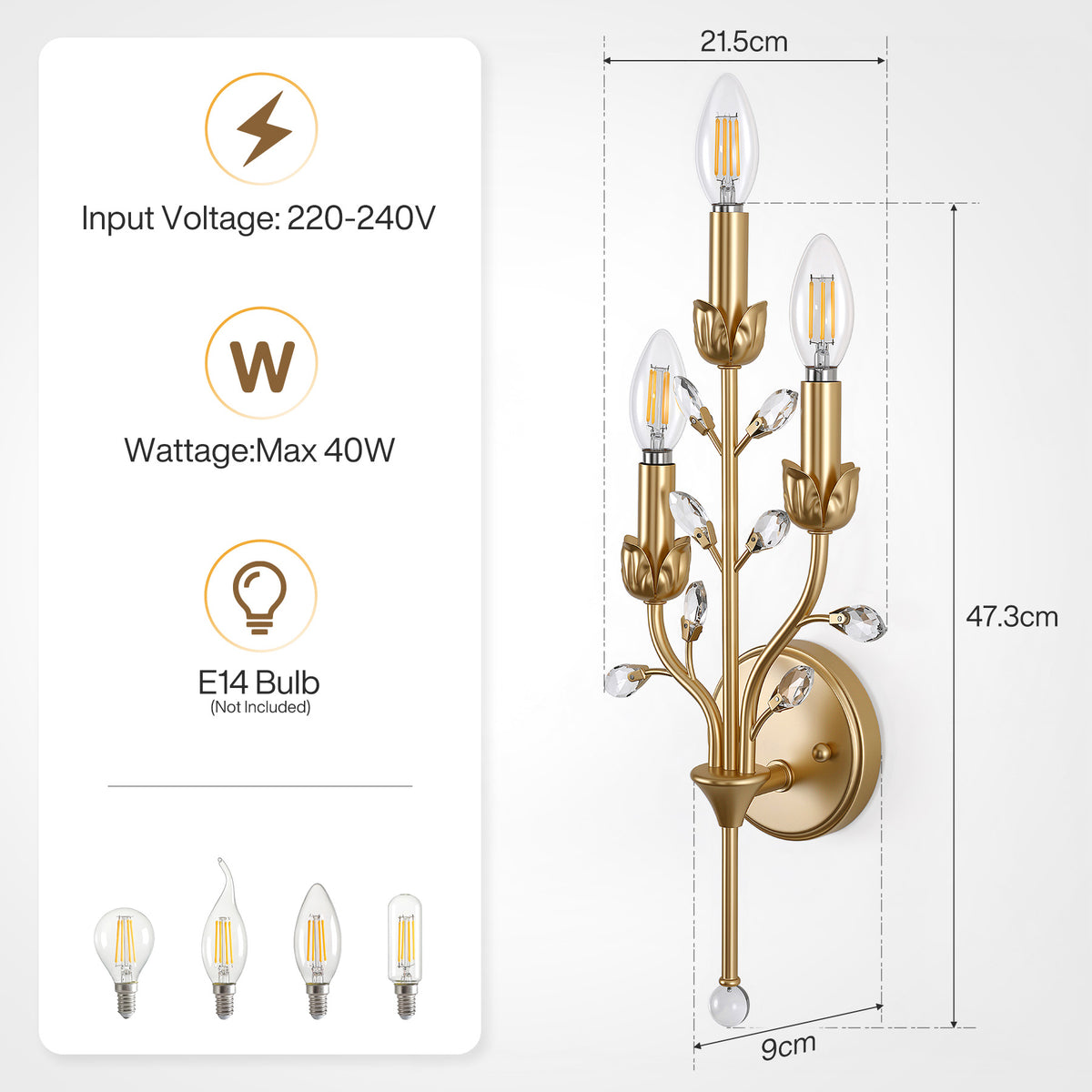Tribesigns indoor wall light, E14 socket, bulb not included, 1 piece