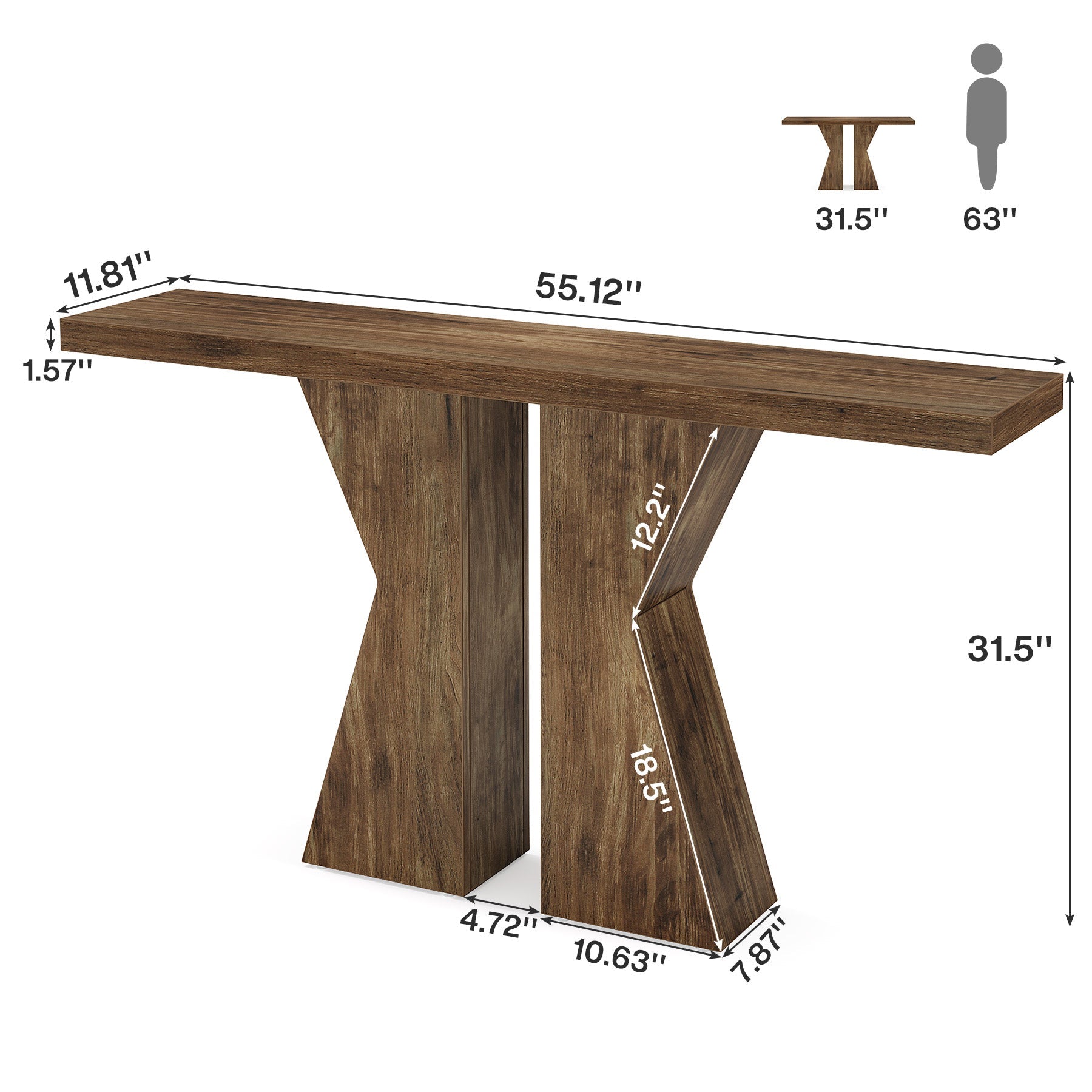 55" Wood Console Table, Sofa Table Entryway Table with K-Shaped Frame