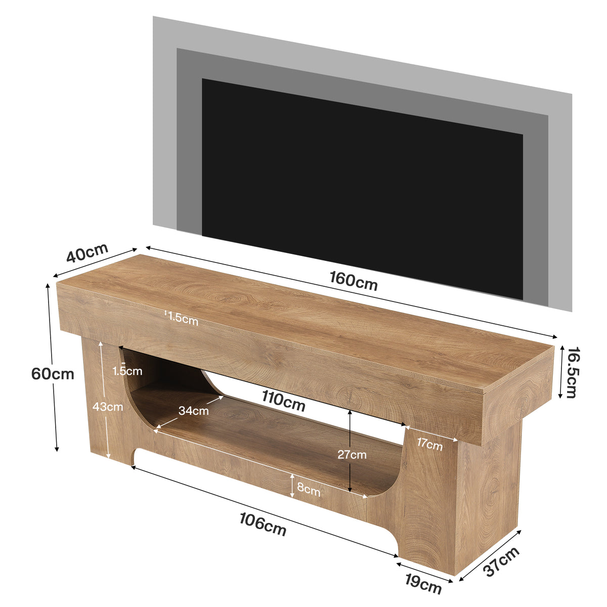 160cm TV Stand, Farmhouse Entertainment Centre with Storage for TVs up to 75"