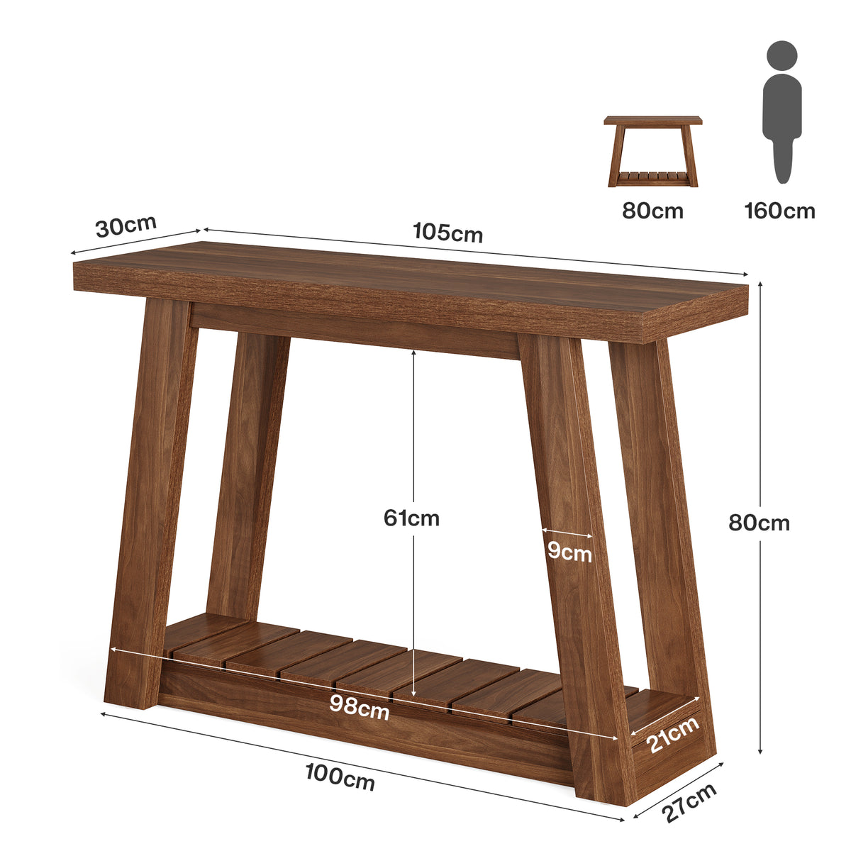 105cm Console Table, Narrow Hallway Table with 2-Tier Open Storage