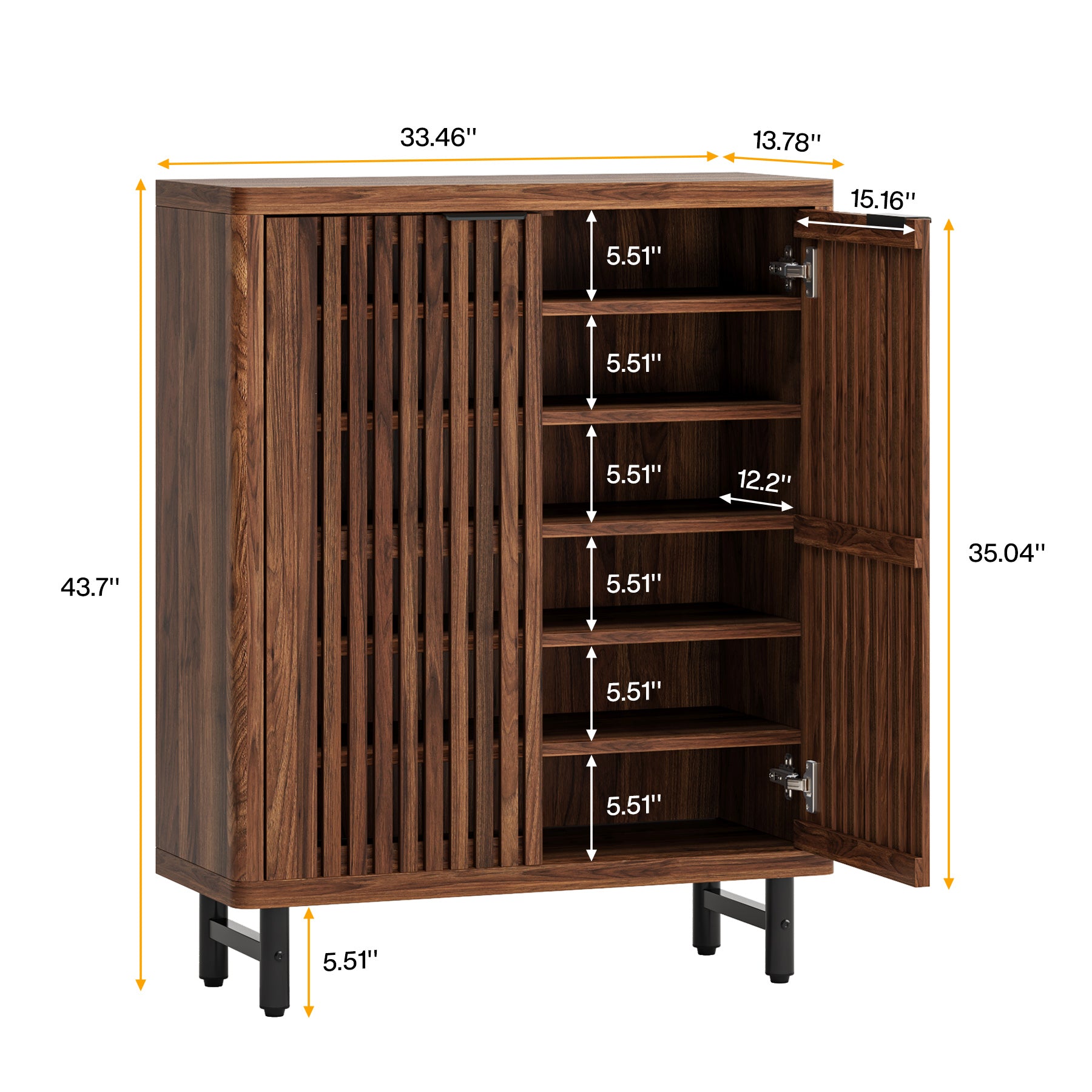 6-Tier Wooden Shoe Cabinet with Louvered Doors & Adjustable Shelves