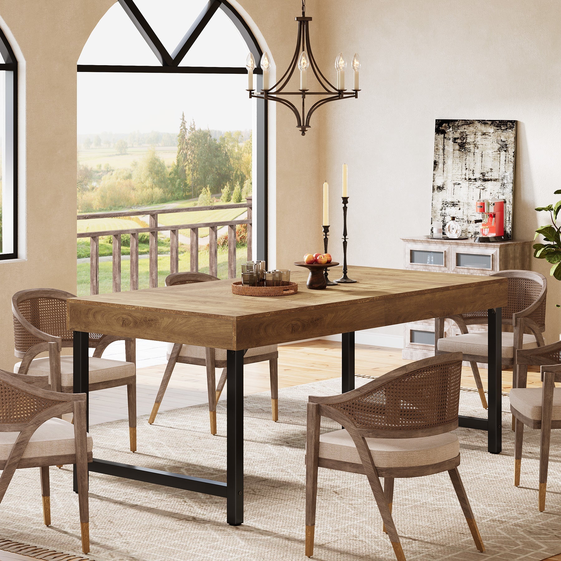 Farmhouse Dining Table, 55" Rectangular Kitchen Dinner Table for 4 - 6 People Tribesigns