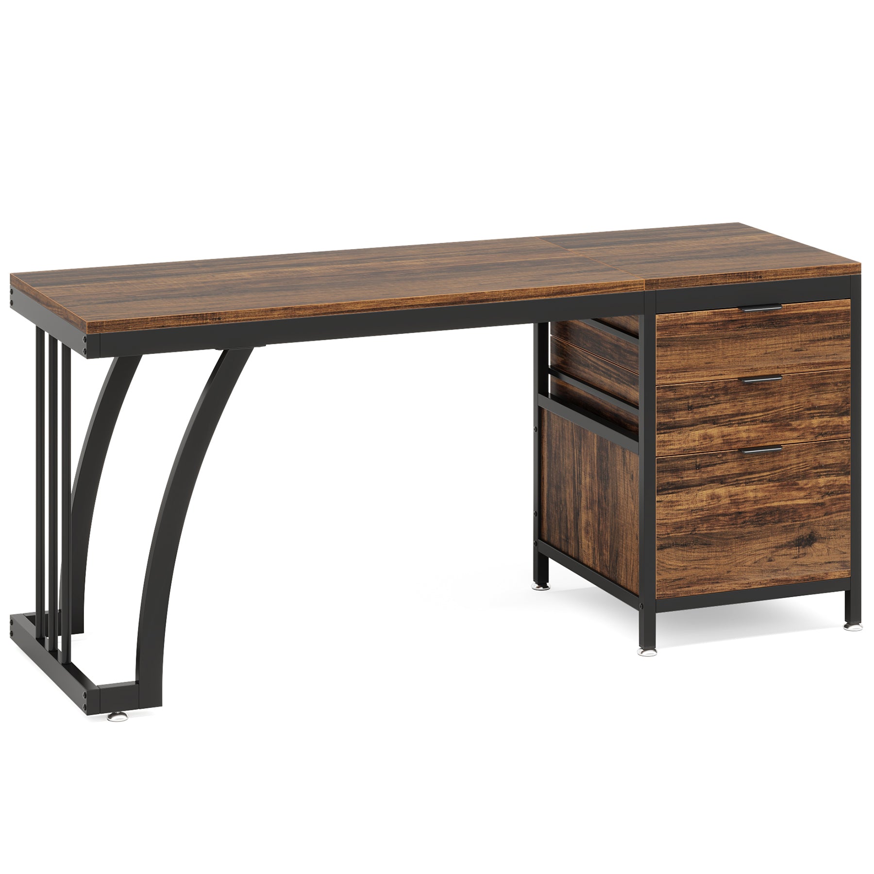 59" Computer Desk with 3 Drawers, Industrial Study Writing Table Workstation with File Storage for Home Office
