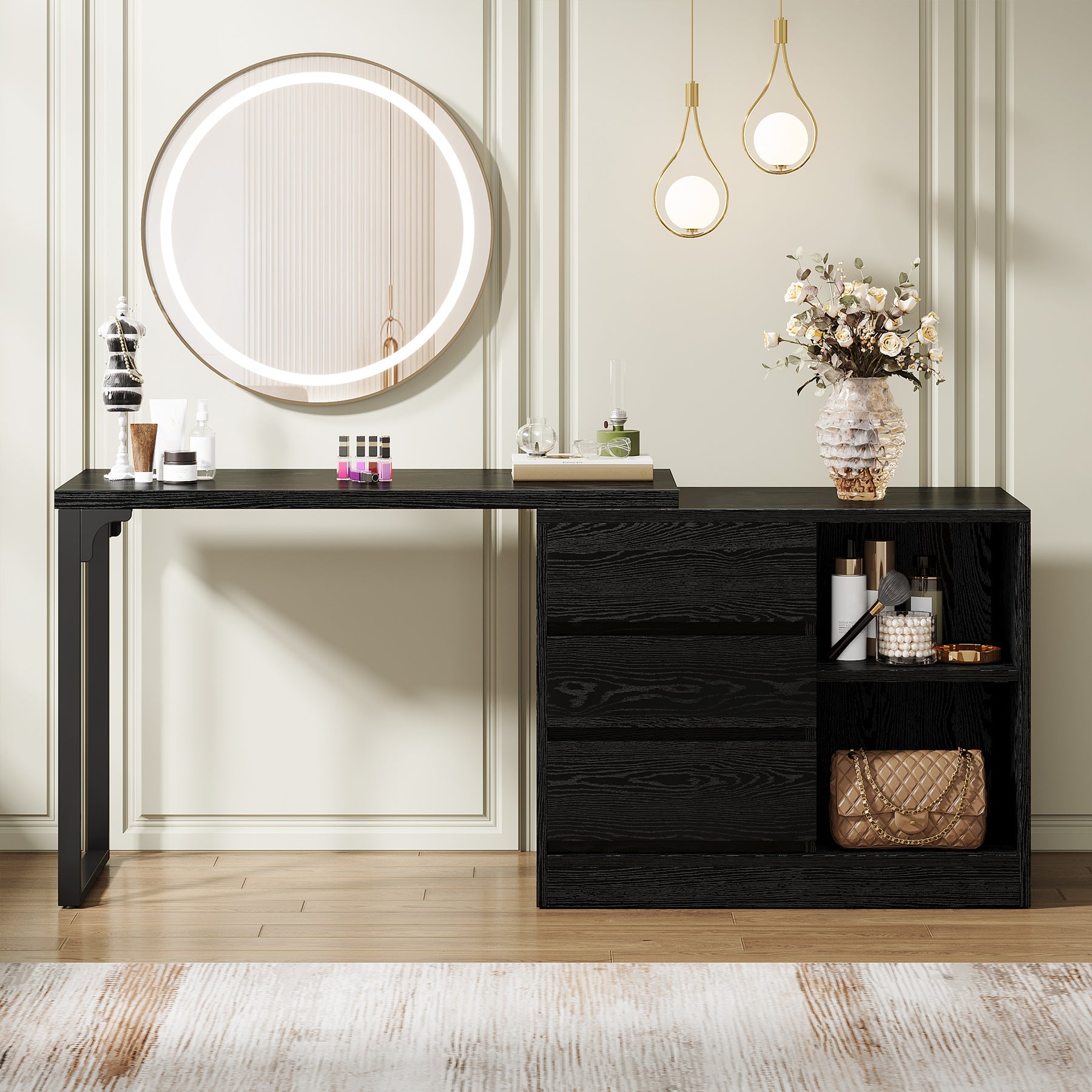 Modern Makeup Vanity, Dressing Table With 3 Drawers & Storage Shelves