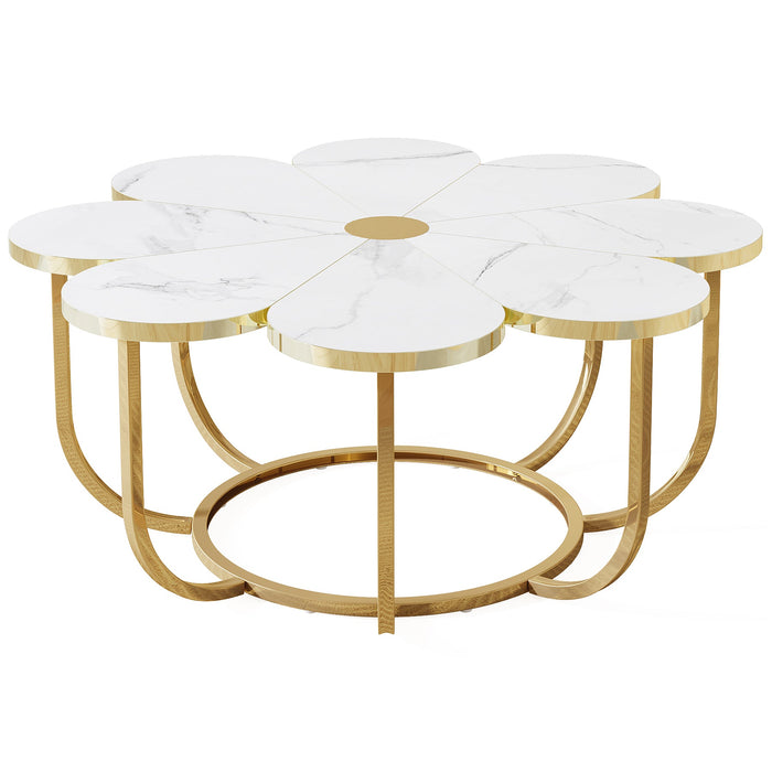 39.37" Floral Design Coffee Table, Faux Marble Top Modern Center Table for Living Room