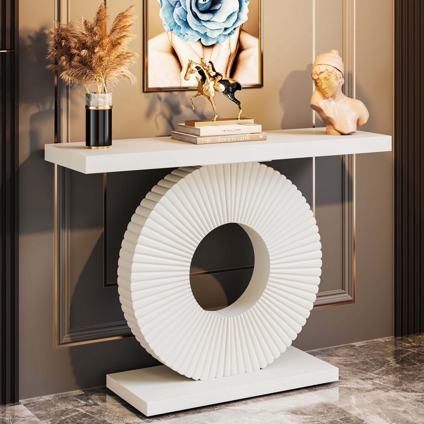 Modern Console Table 40" Wood Sofa Table with Geometric Base