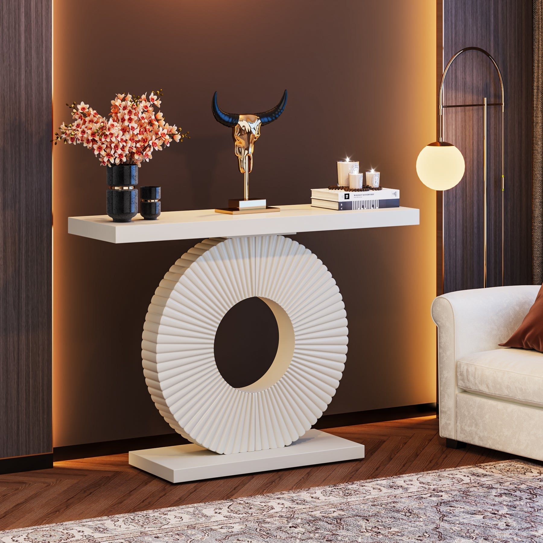 Modern Console Table 40" Wood Sofa Table with Geometric Base