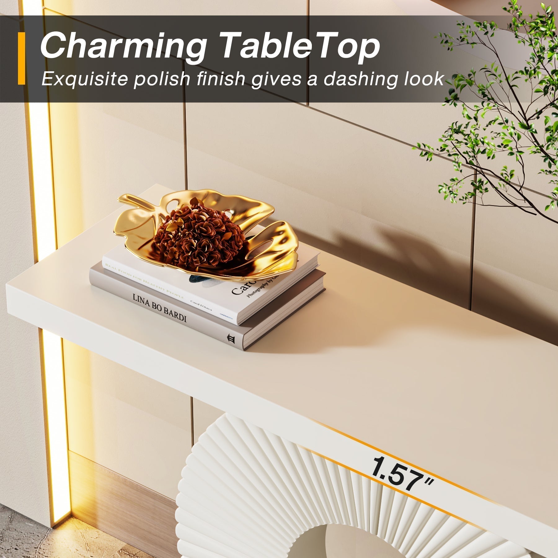 Modern Console Table 40" Wood Sofa Table with Geometric Base