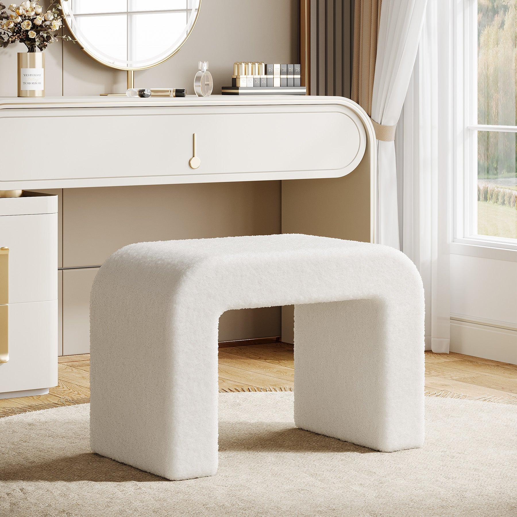 Modern Vanity Stool, Fully Assembled Upholstered Ottoman Sofa Footrest Tribesigns