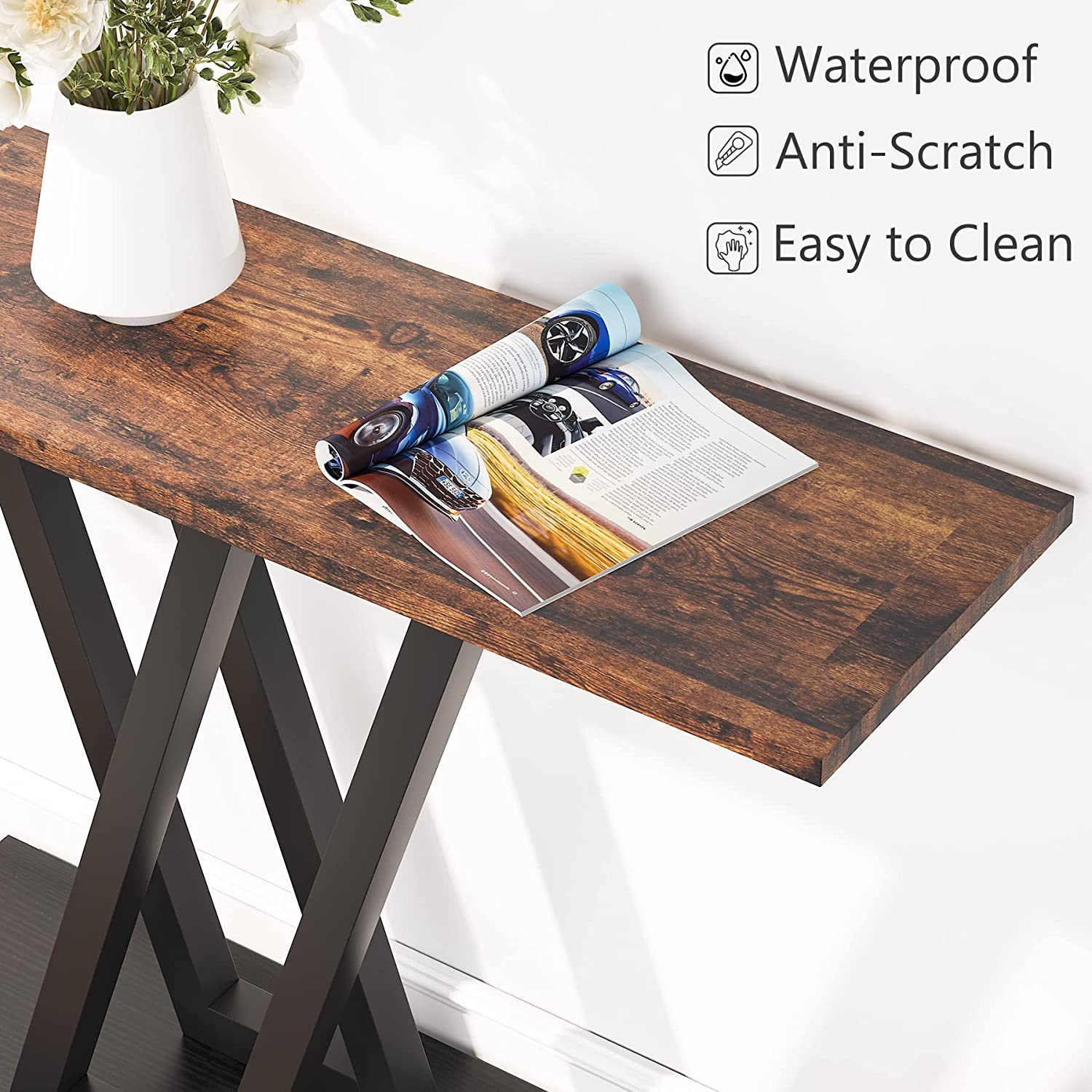 43-Inch Industrial Console Table for Entryway and Hallway: Rustic Wood and Metal Entry Table