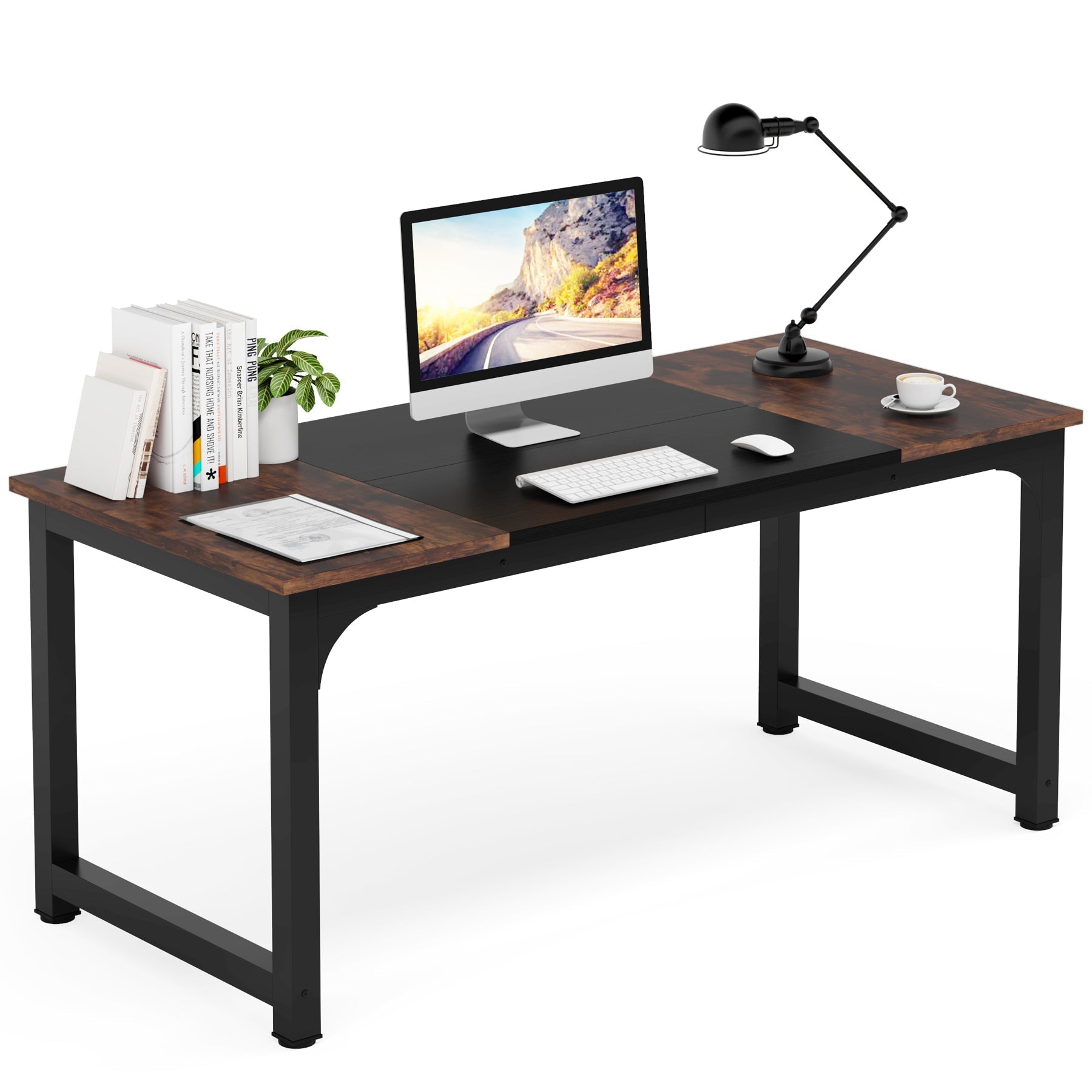 Tribesigns 63” Computer Desk, Industrial Workstation for Home Office
