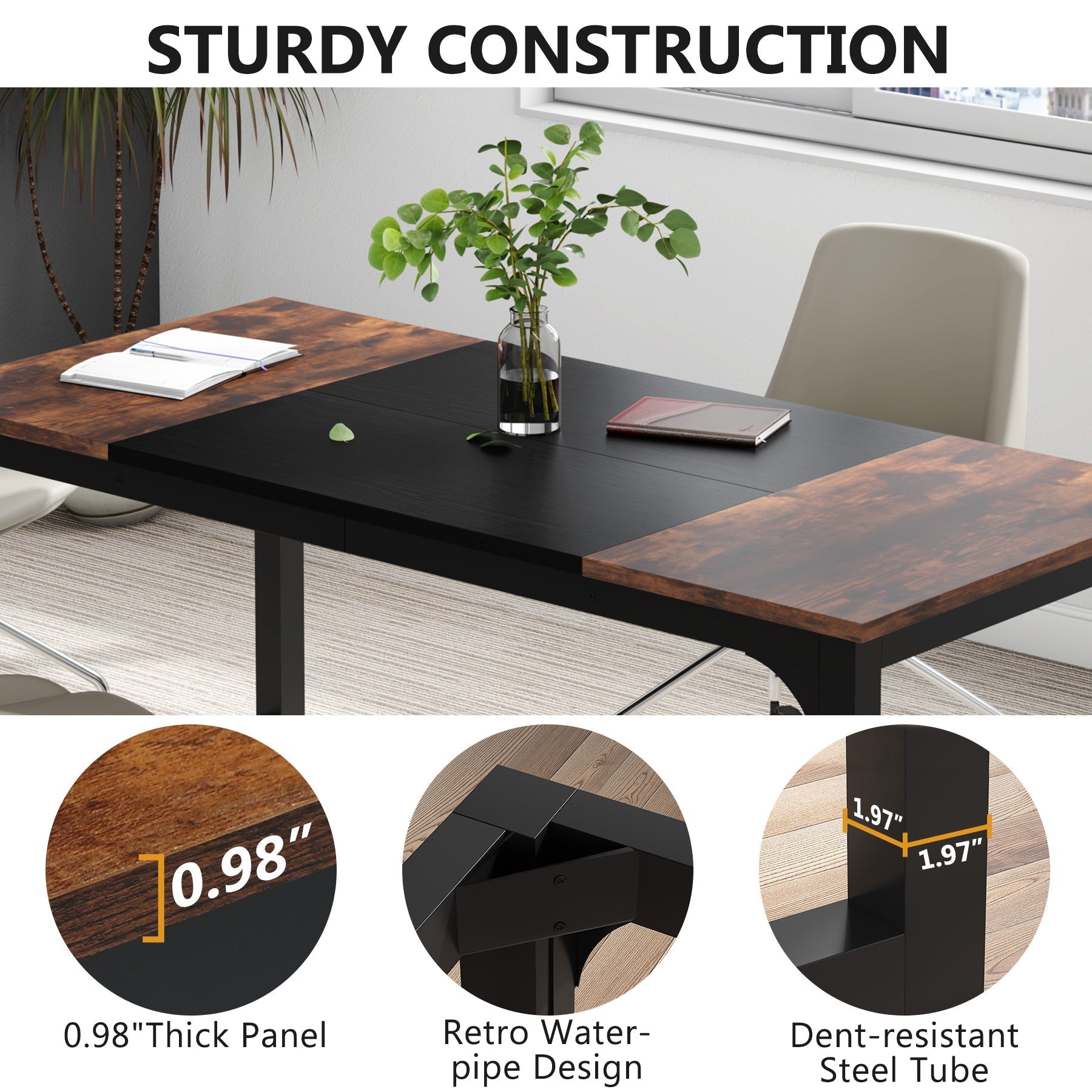 Tribesigns 63” Computer Desk, Industrial Workstation for Home Office