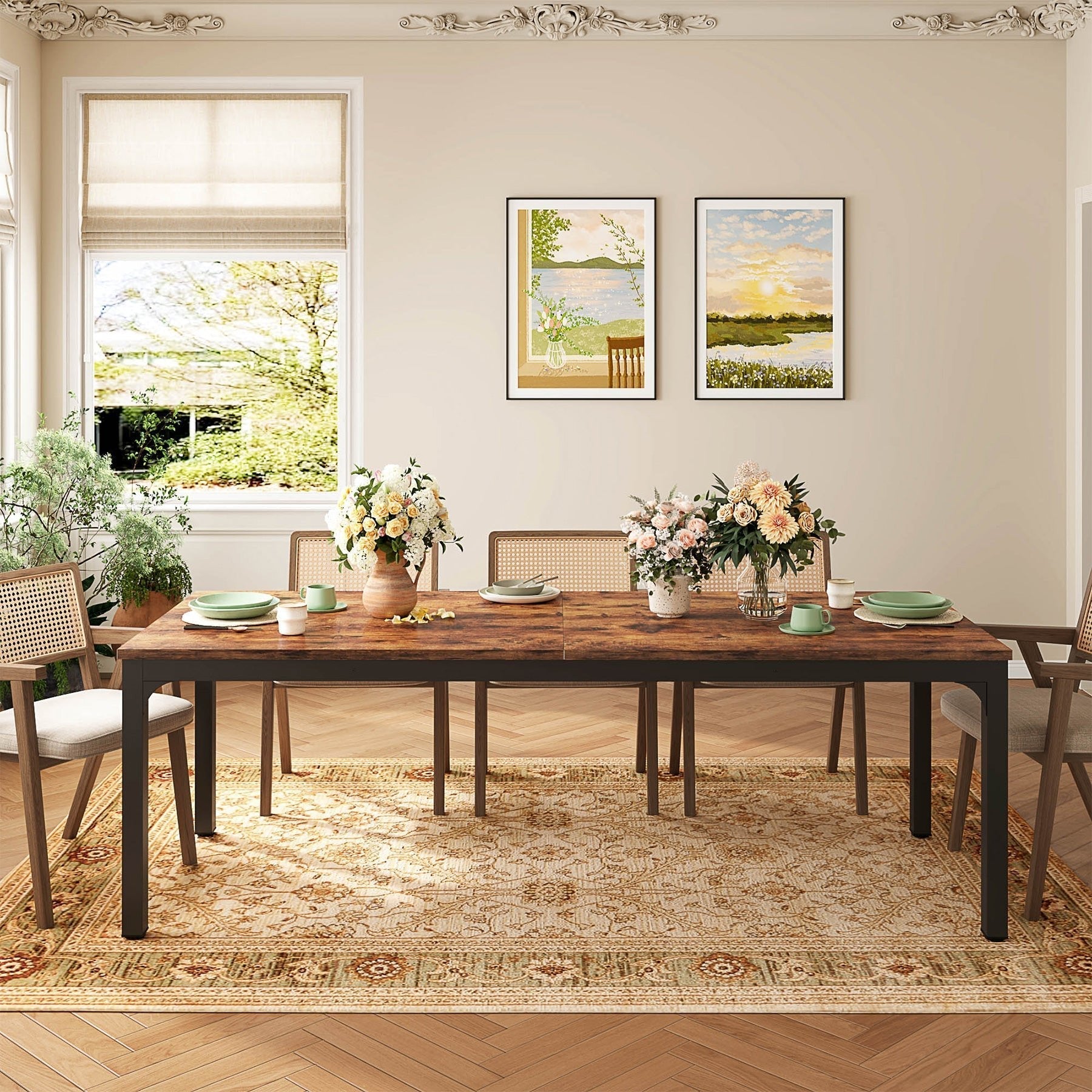78" Rectangular Dining Table, Long Kitchen Table for 6-8 People
