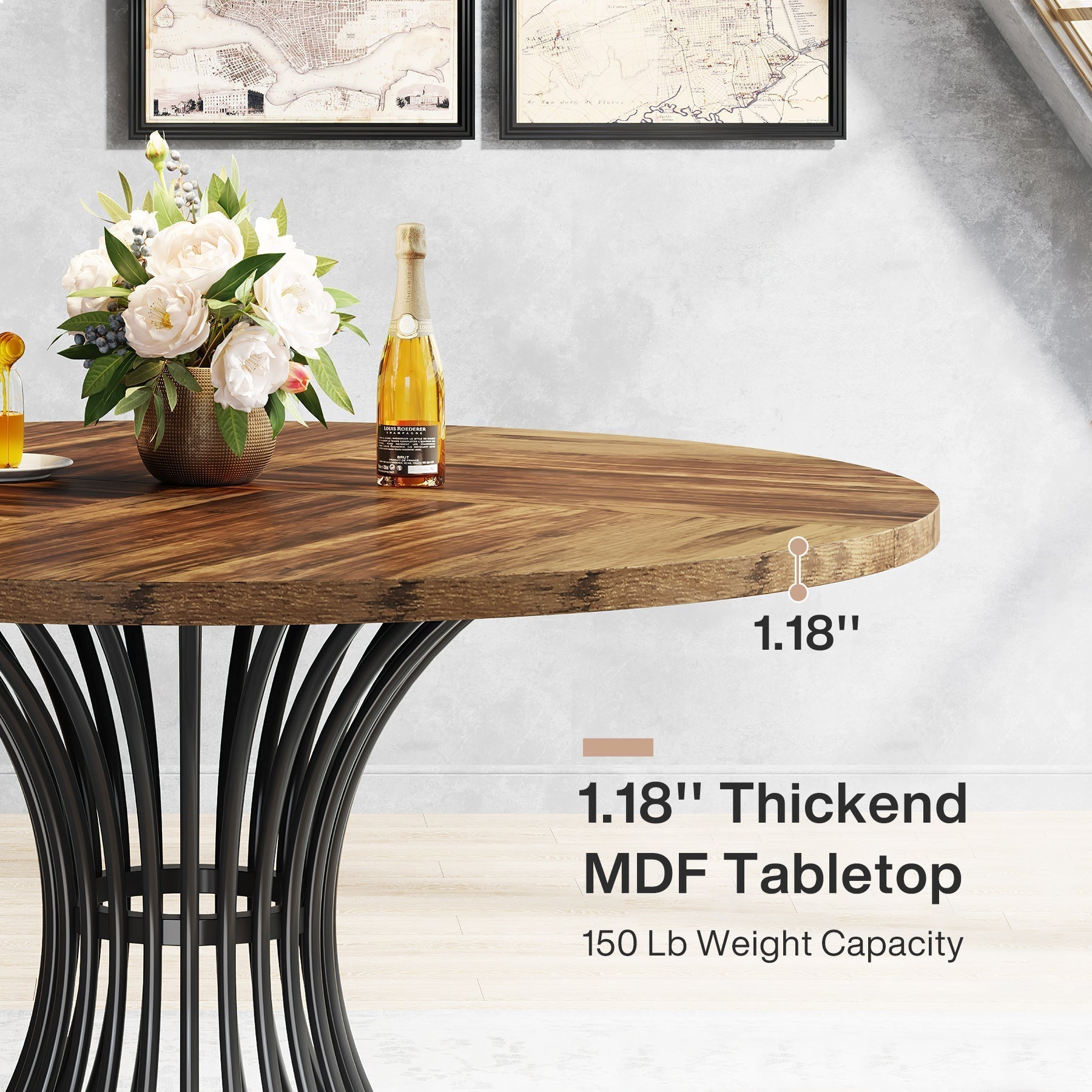 Round Dining Table for 4-6, 47" Farmhouse Circle Kitchen Table