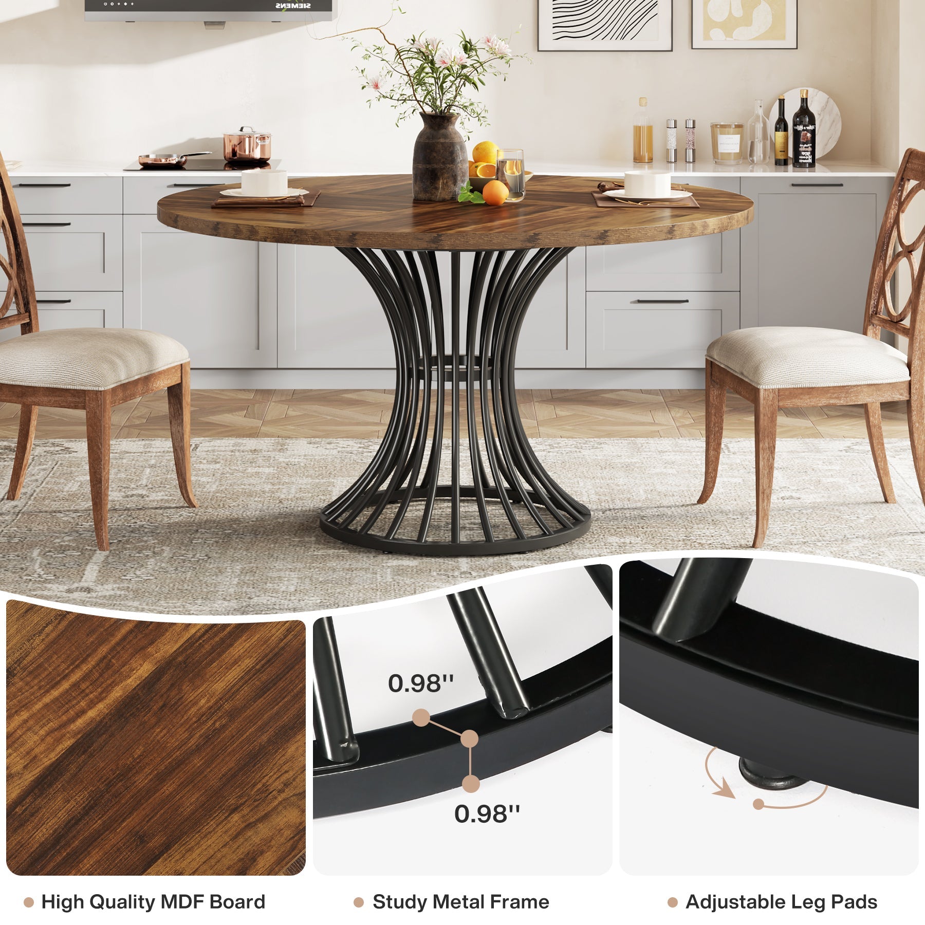 Round Dining Table for 4-6, 47" Farmhouse Circle Kitchen Table