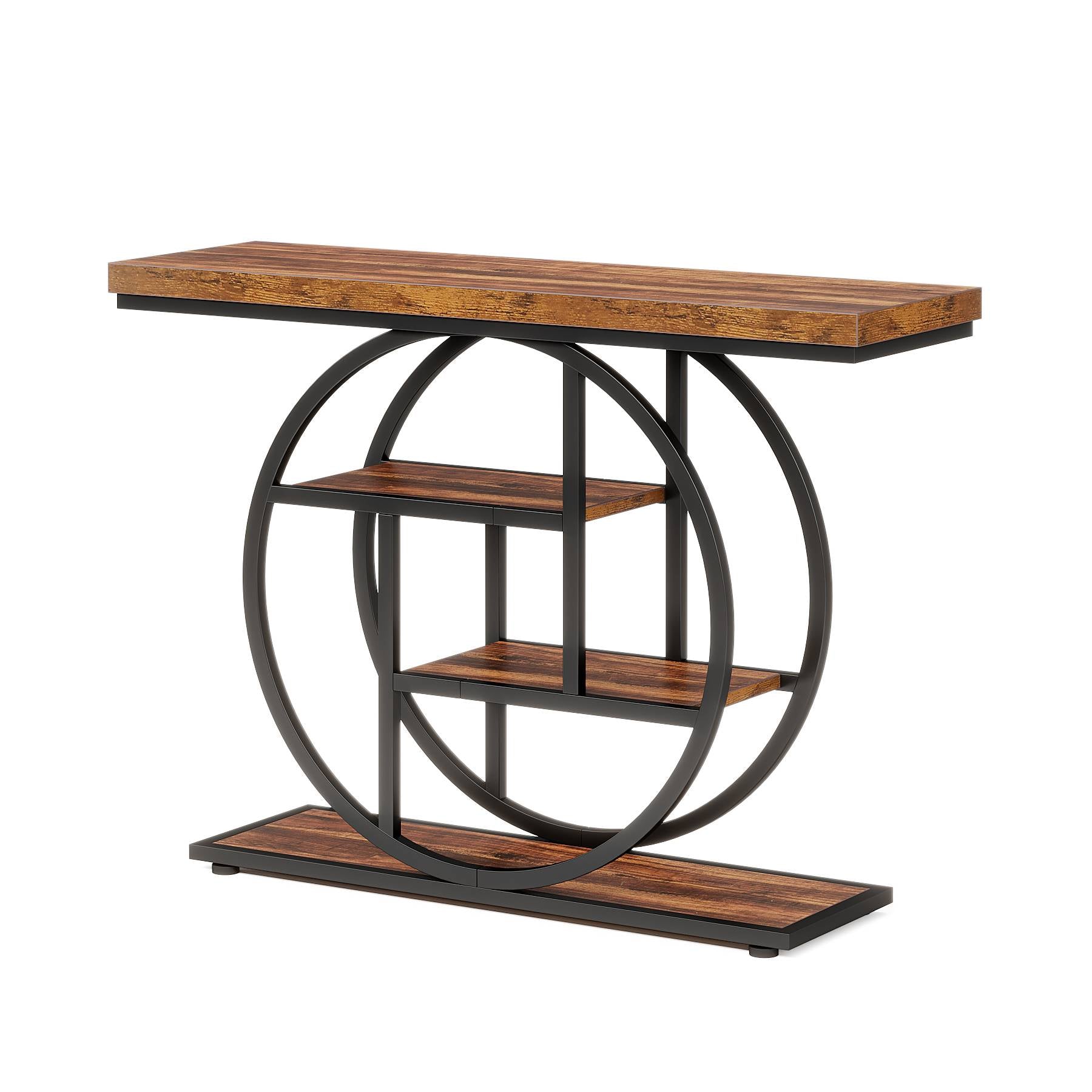 41.3" Console Table, Industrial 4-Tier Sofa Entryway Table with Circle Base