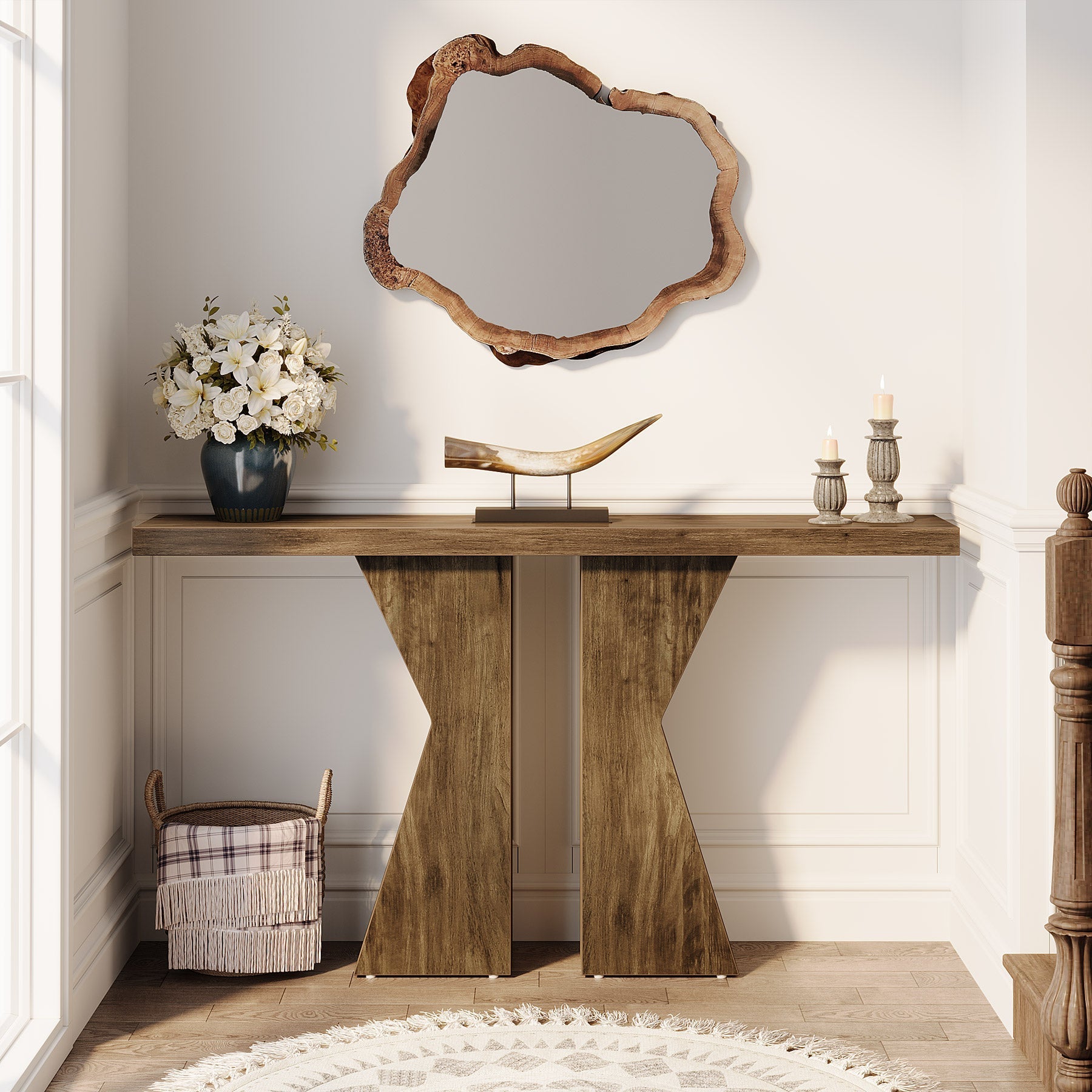 Wood Console Table, 55" Sofa Table Entryway Table with K - Shaped Frame Tribesigns