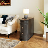 Wood Narrow Bedside Locker with 2 Drawers, Modern Bedside Table Side Table 3