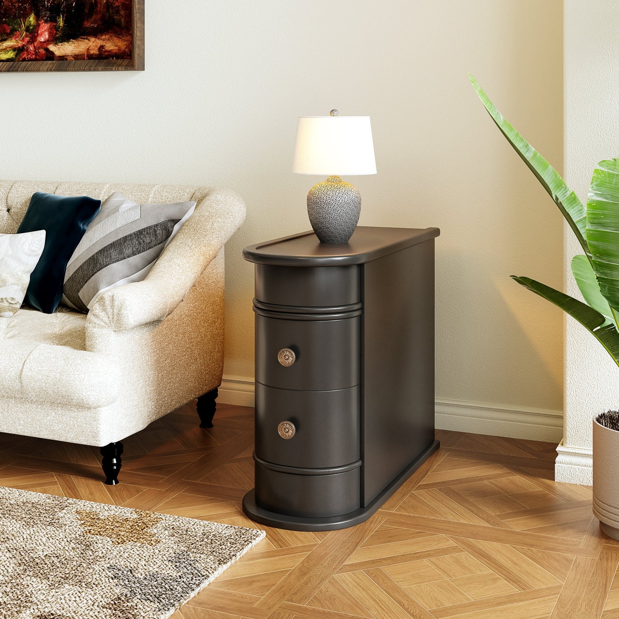 Wood Narrow End Table with 2 Drawers - Modern Nightstand
